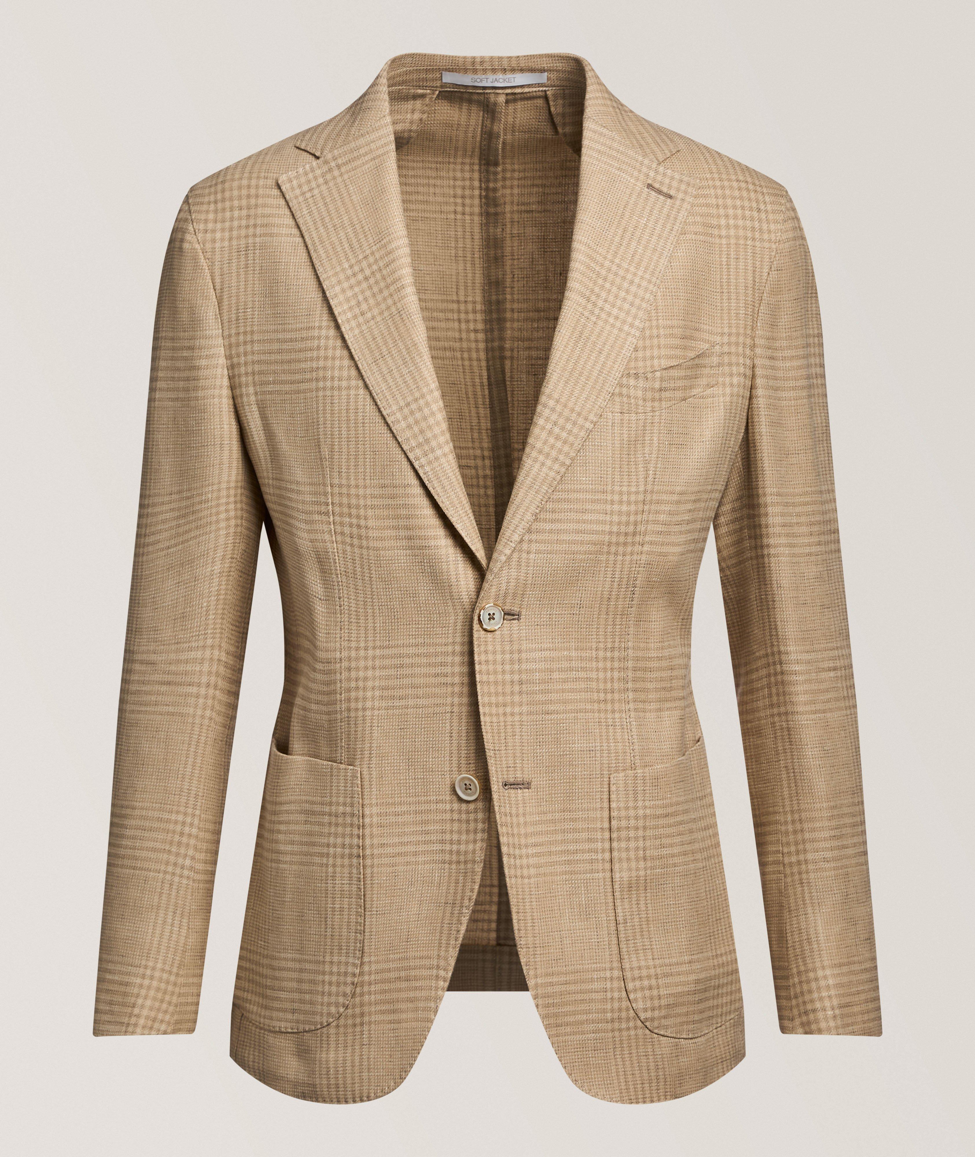 Eleventy Glen Check Linen-Blend Sport Jacket 