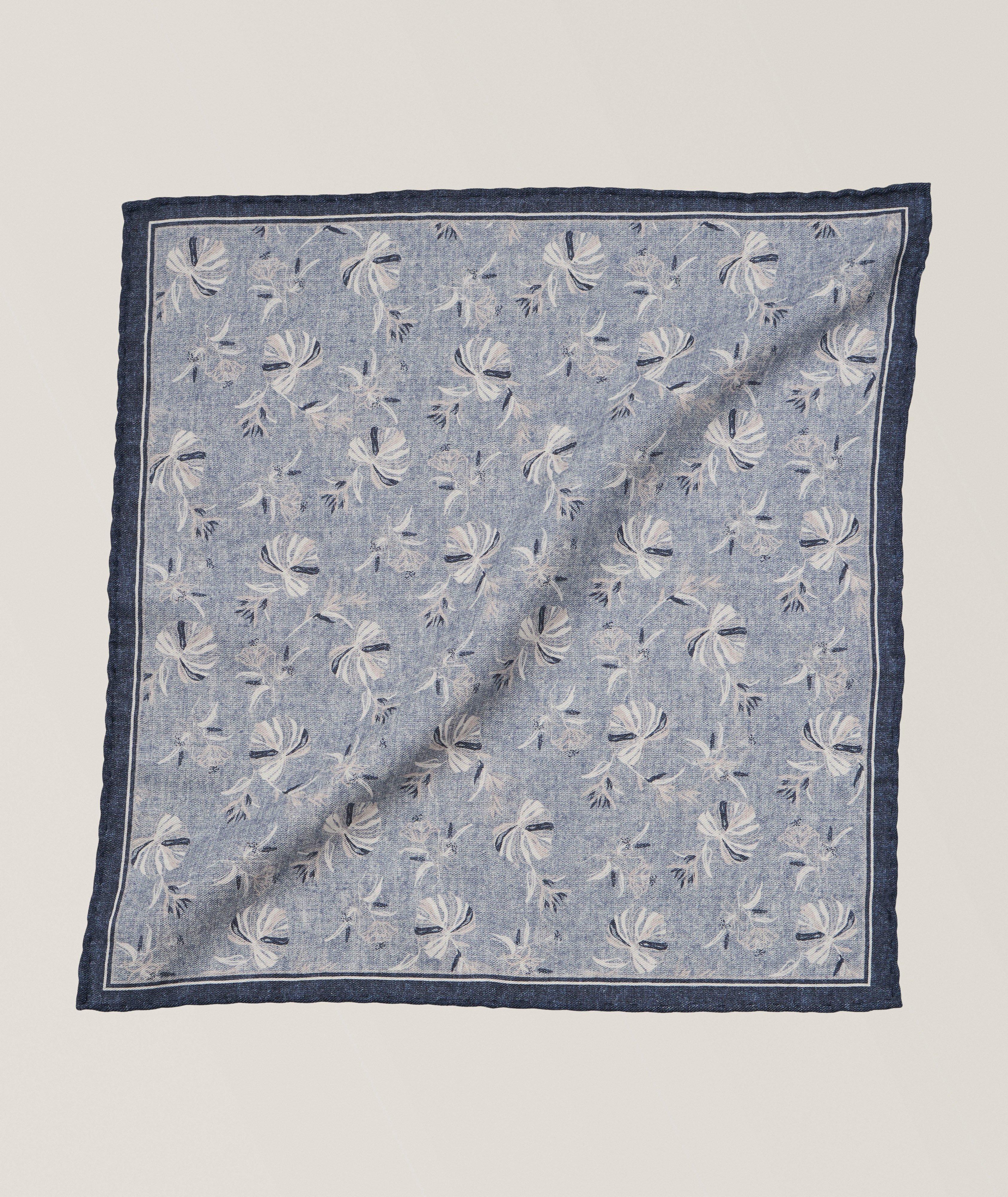 Leaf-Print Wool-Cotton Pocket Square image 0