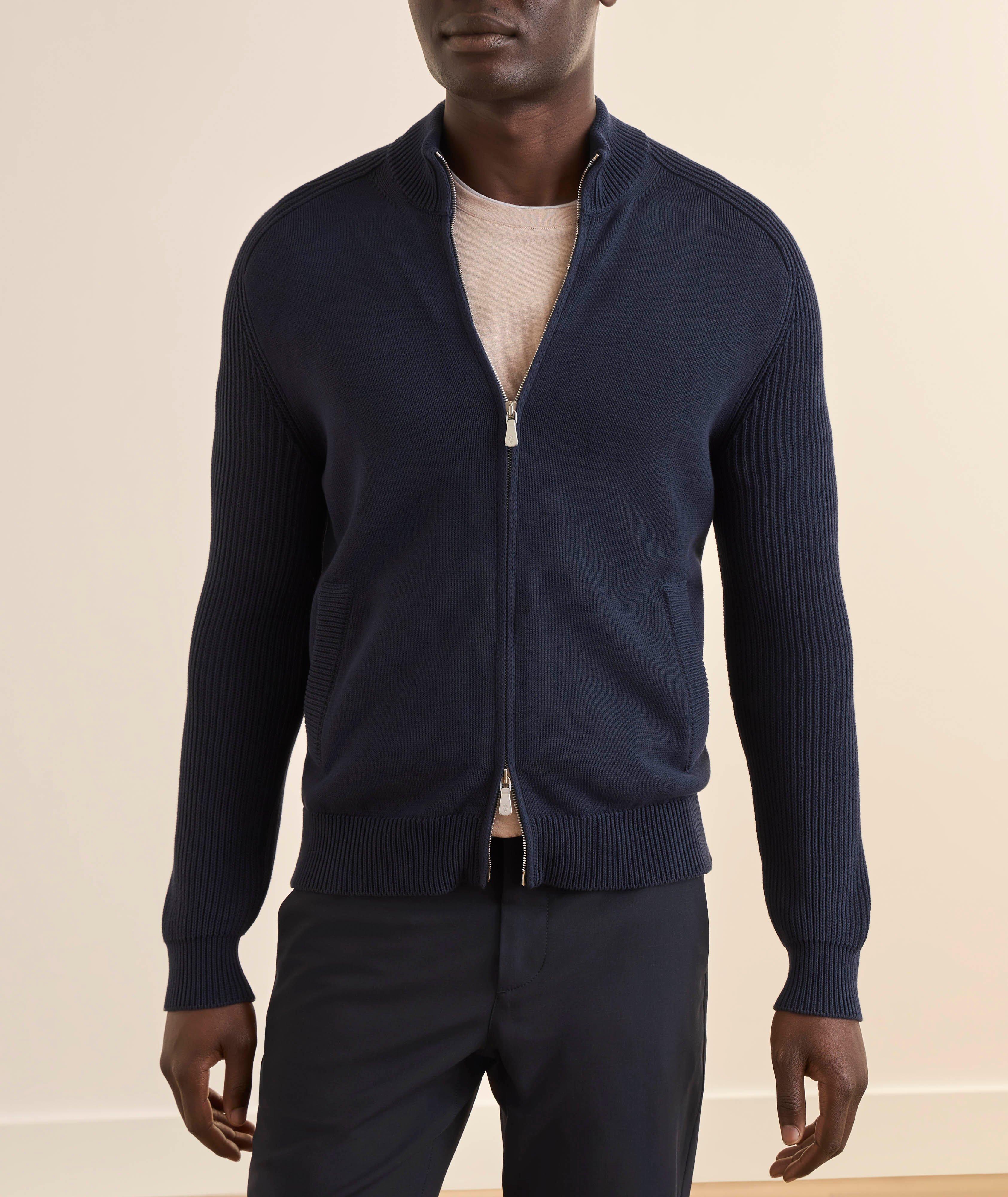 Pull coton tricot côtelé zippée image 1