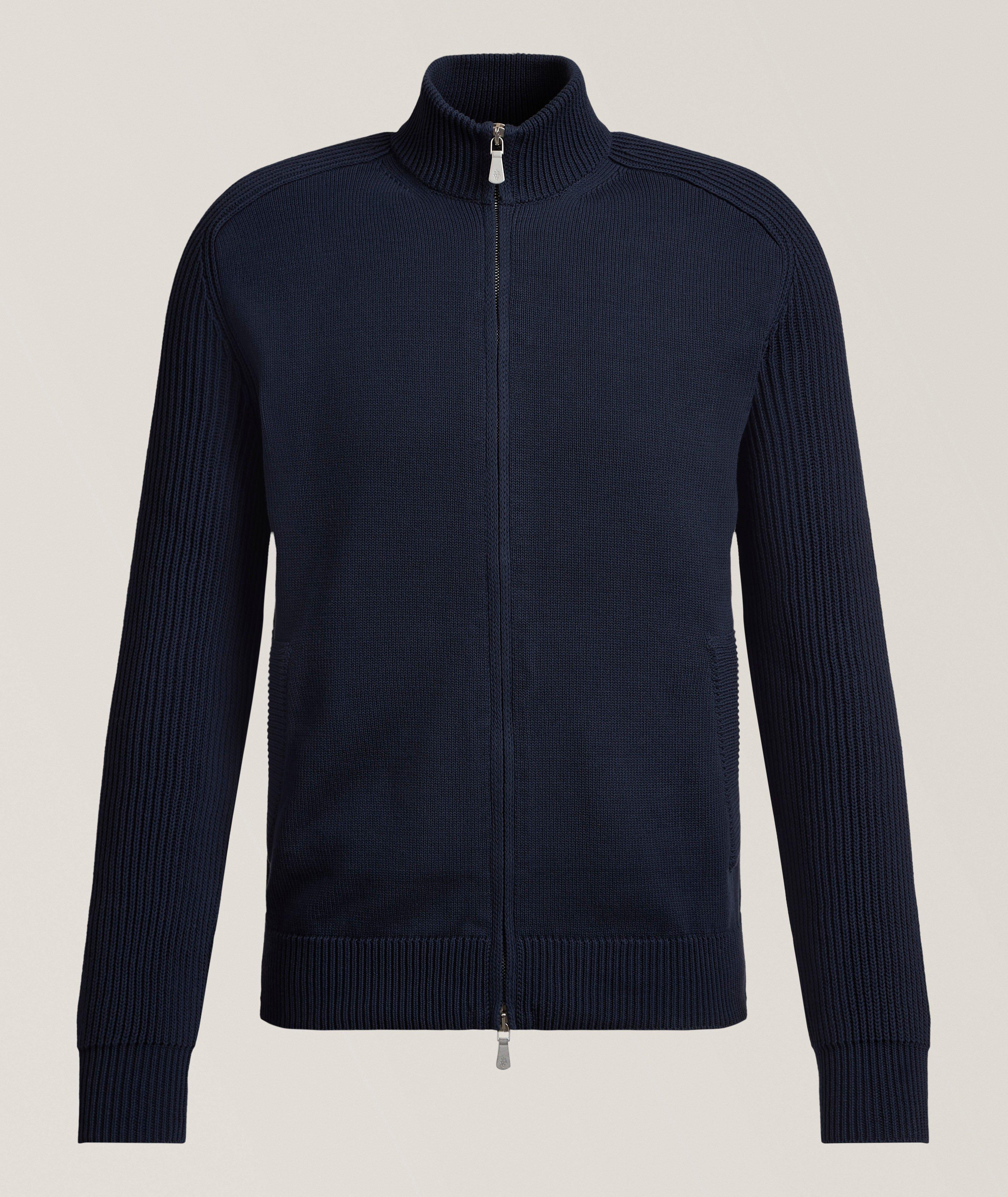 Rib-Knit Cotton Zippered Sweater image 0