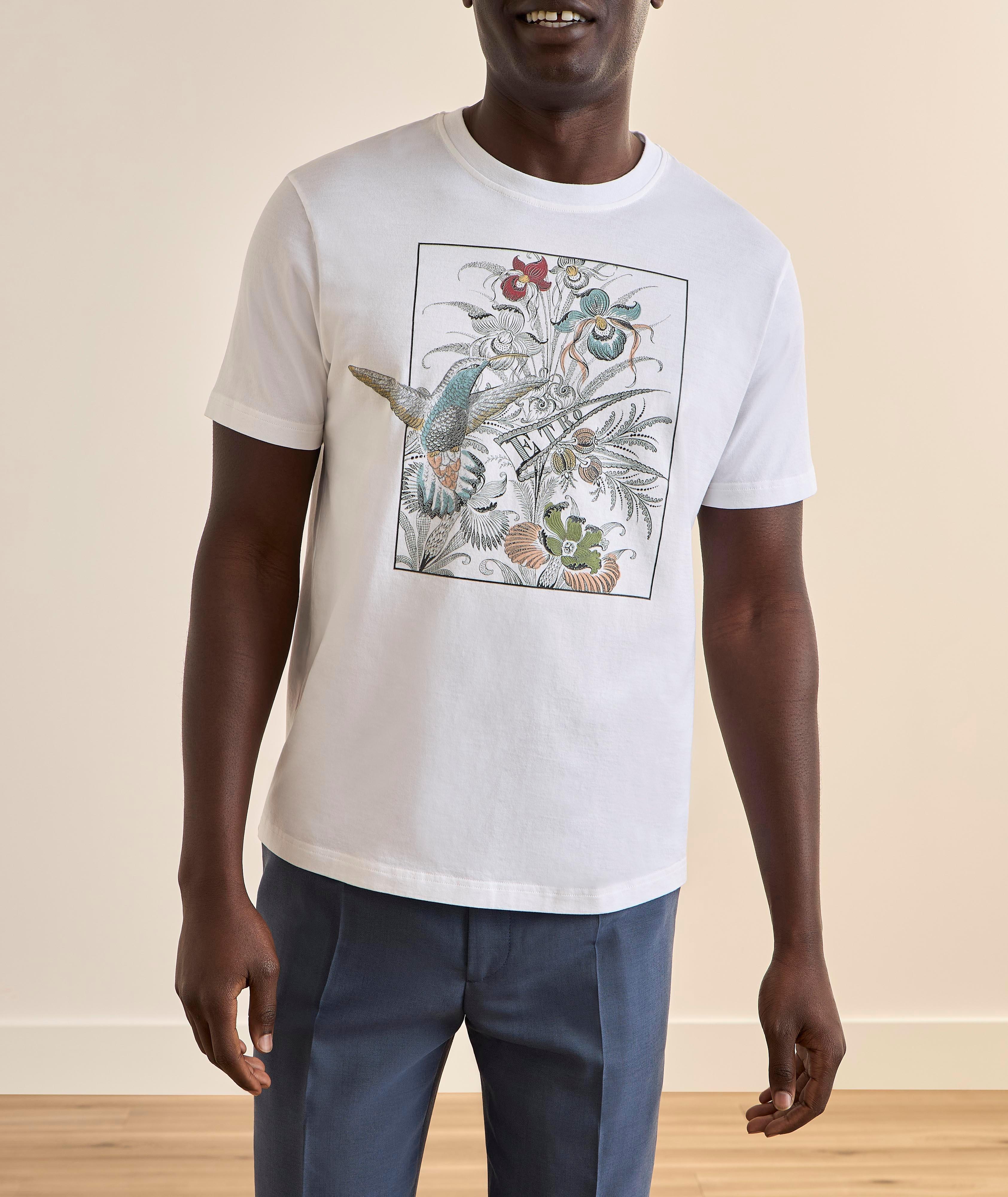 Floral Hummingbird Cotton Crewneck T-Shirt  image 1