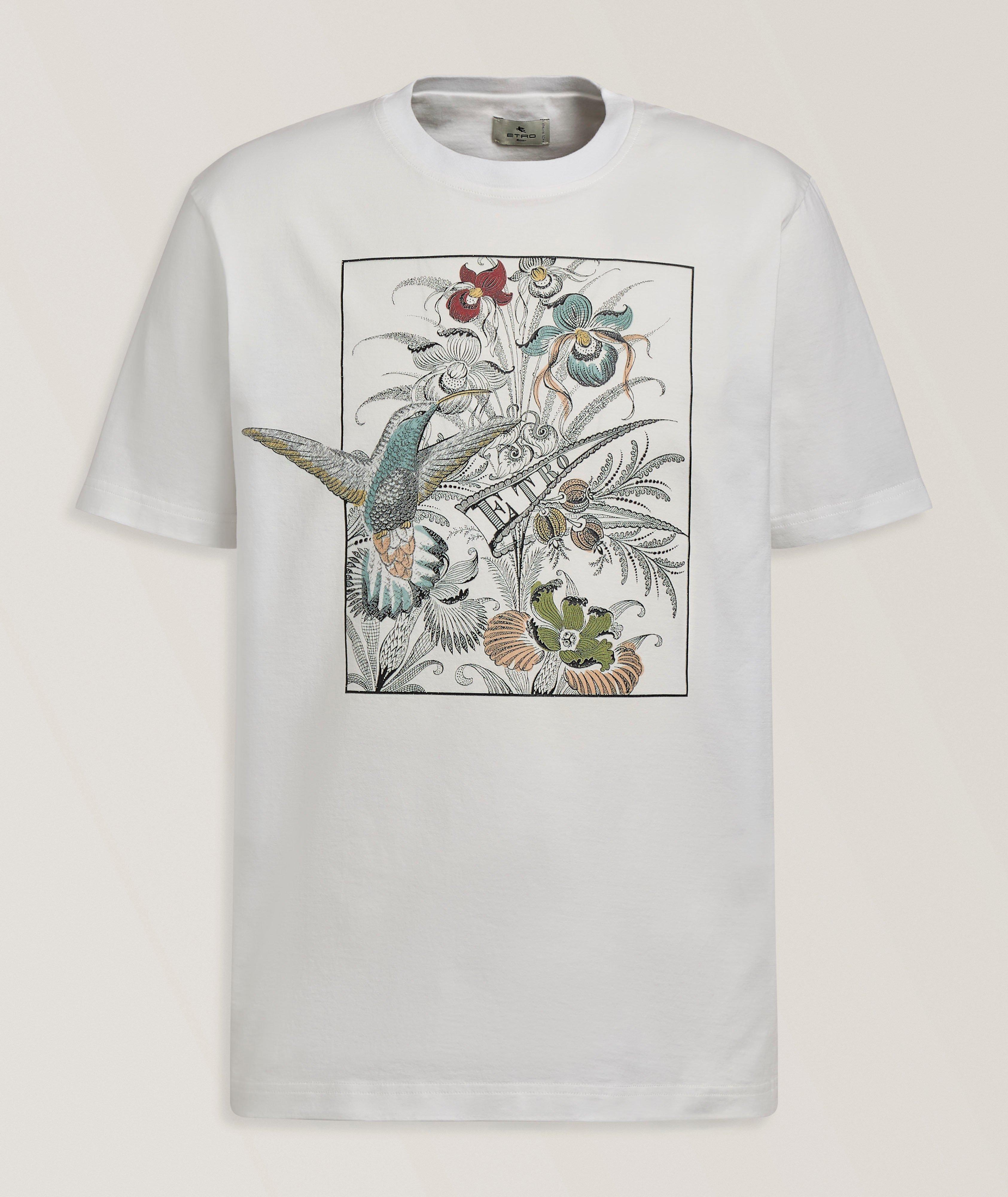 Floral Hummingbird Cotton Crewneck T-Shirt  image 0