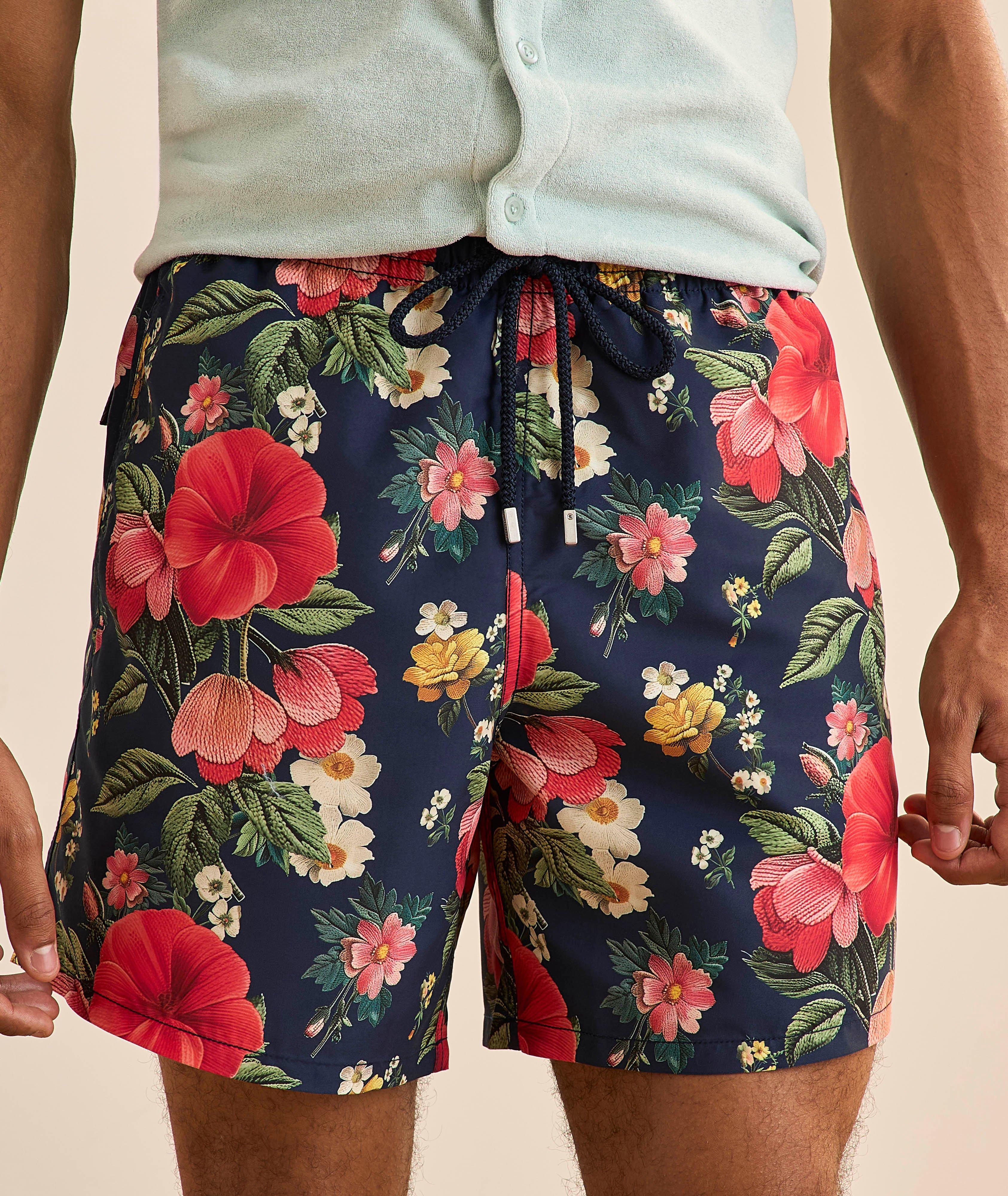 Short de bain imprimé fleurs brodées image 1