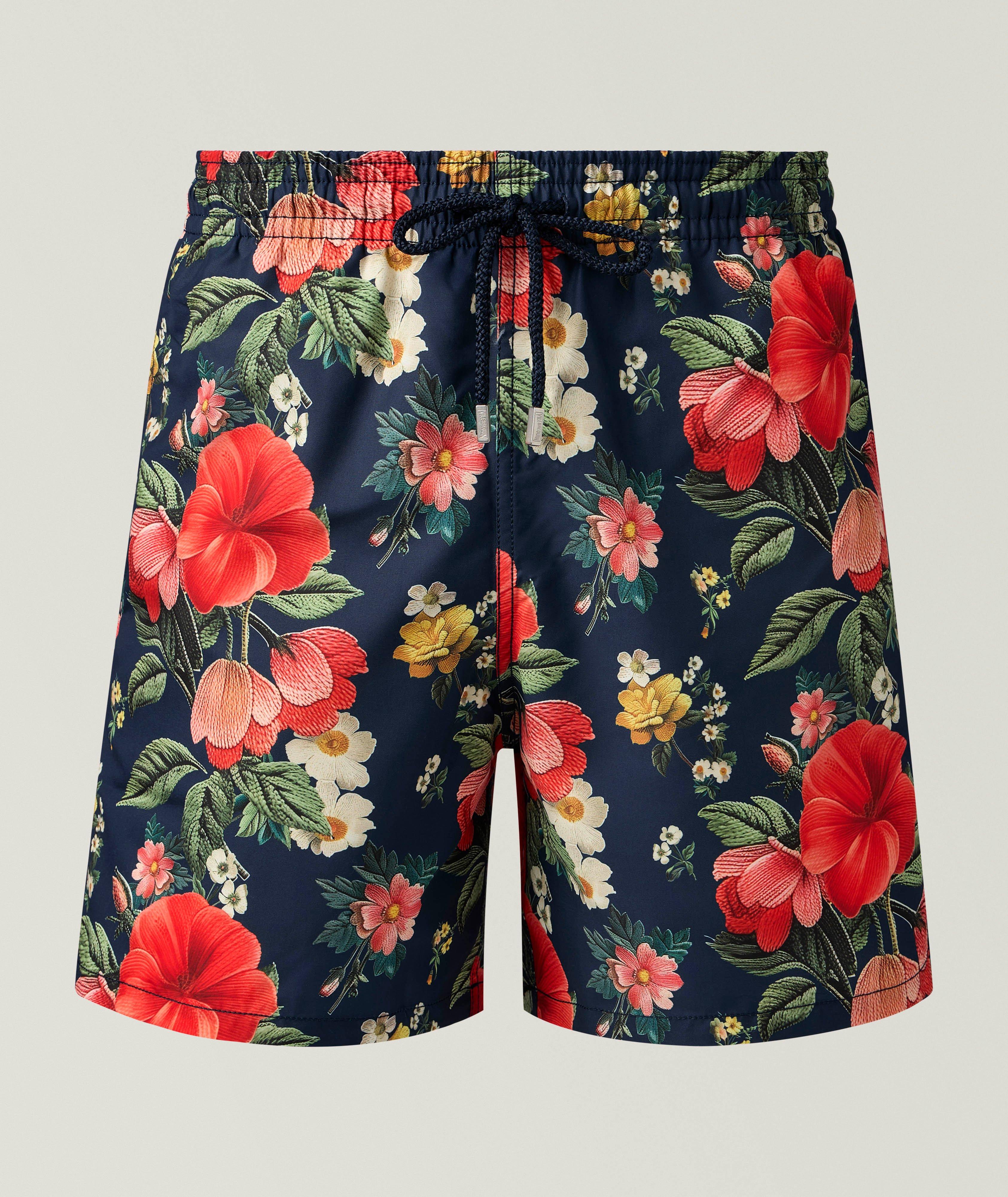 Short de bain imprimé fleurs brodées image 0