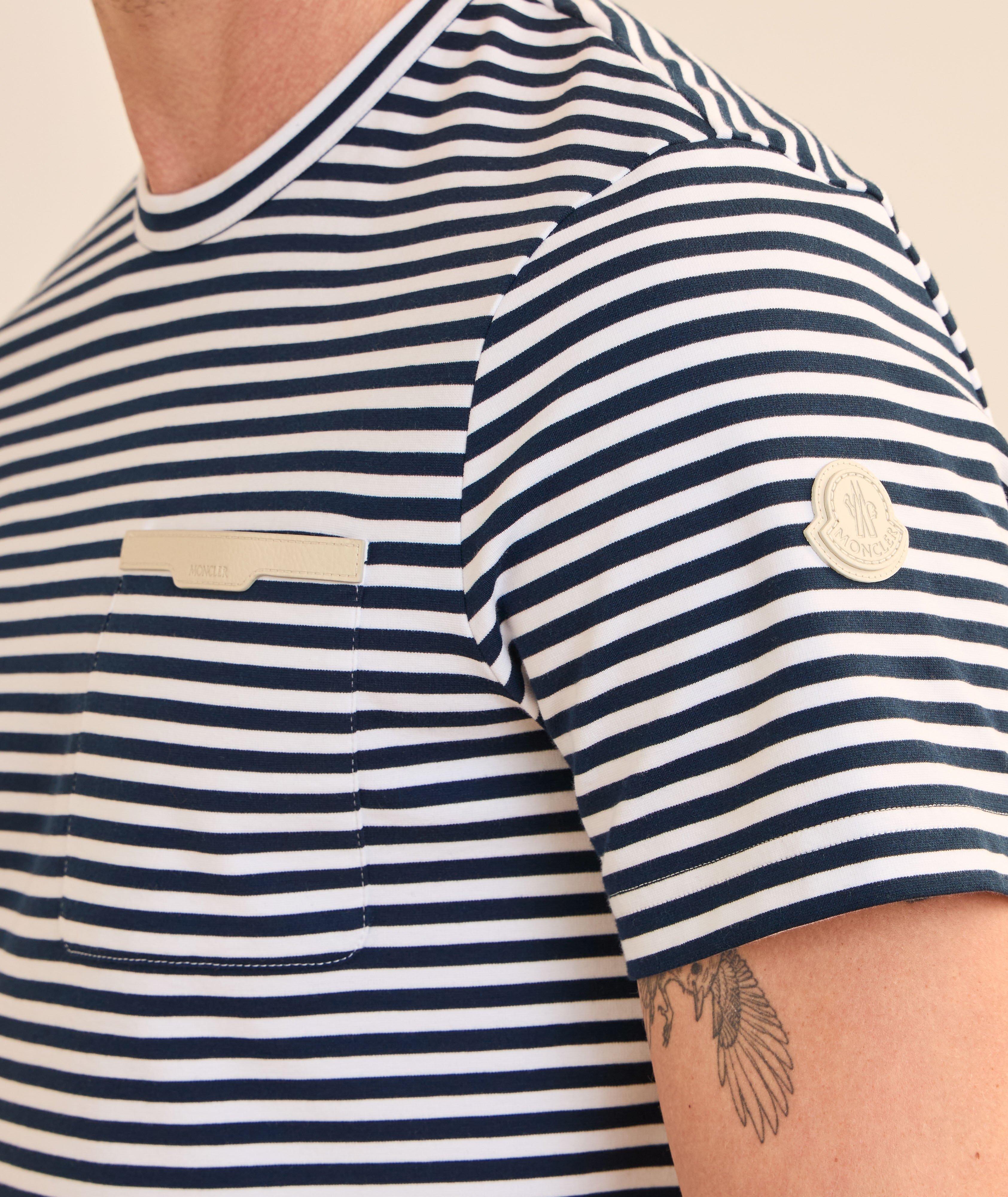Moncler Striped Leather-Trim Pocket T-Shirt | T-Shirts | Harry Rosen
