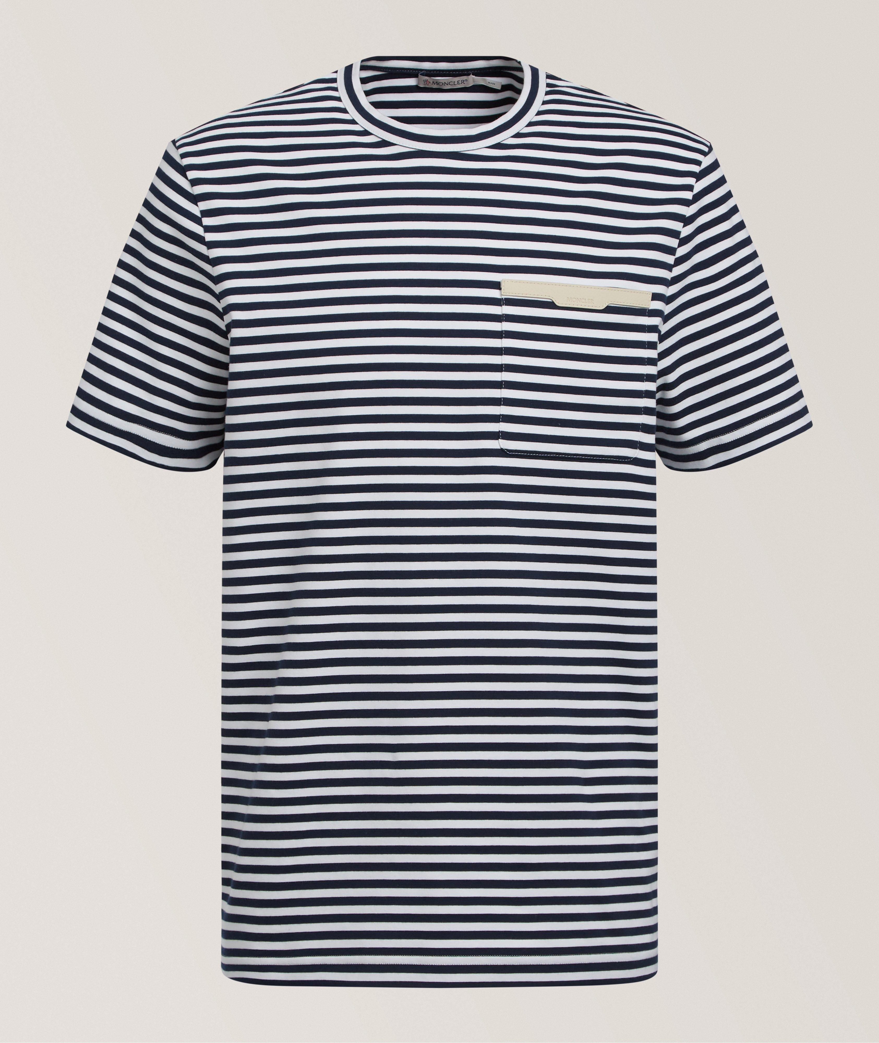 Moncler Striped Leather-Trim Pocket T-Shirt | T-Shirts | Harry Rosen