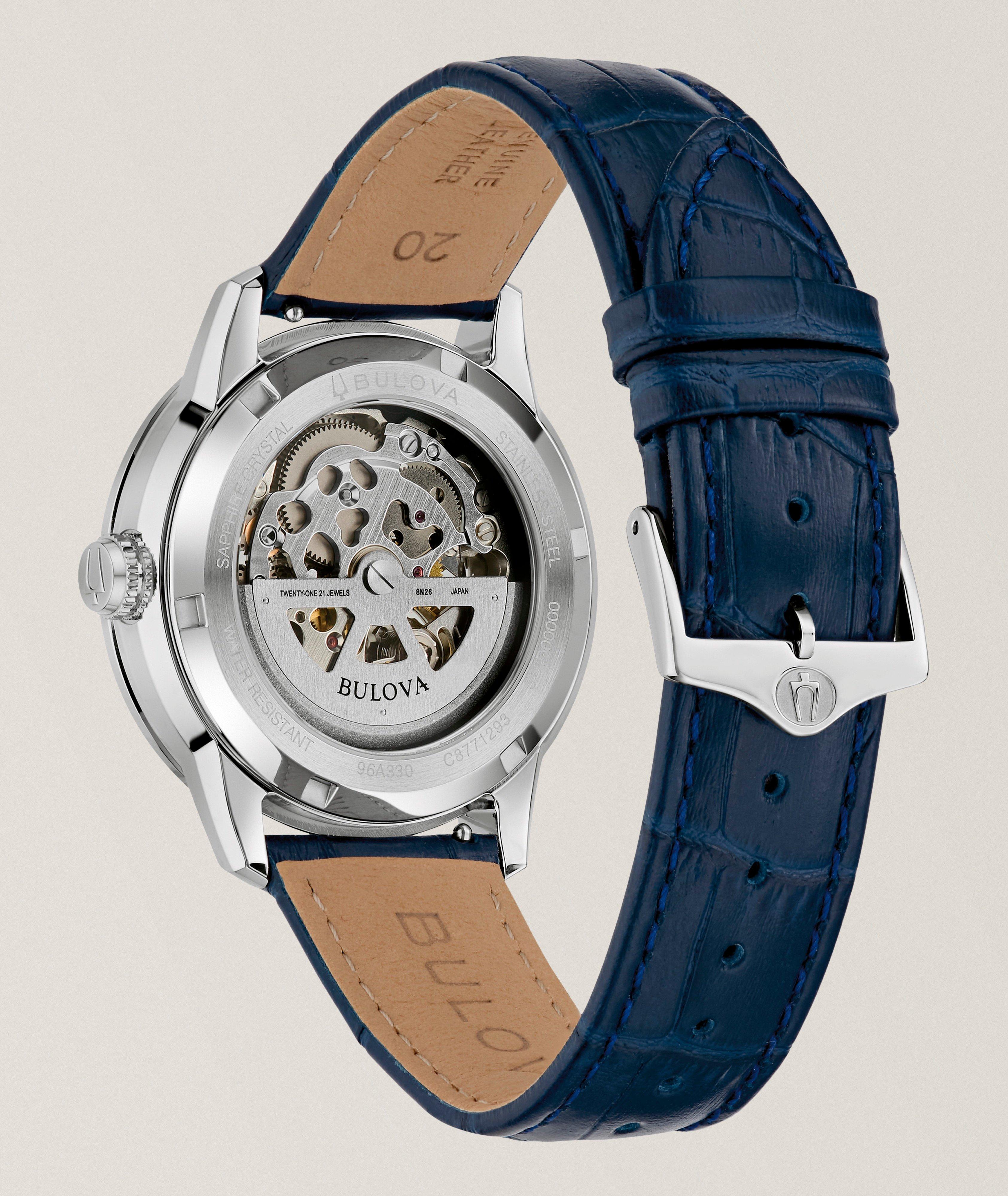 BUL SUTTN AUTO 40MM BLU LTHR STRP & WHT SAPPHIRE DIAL image 1