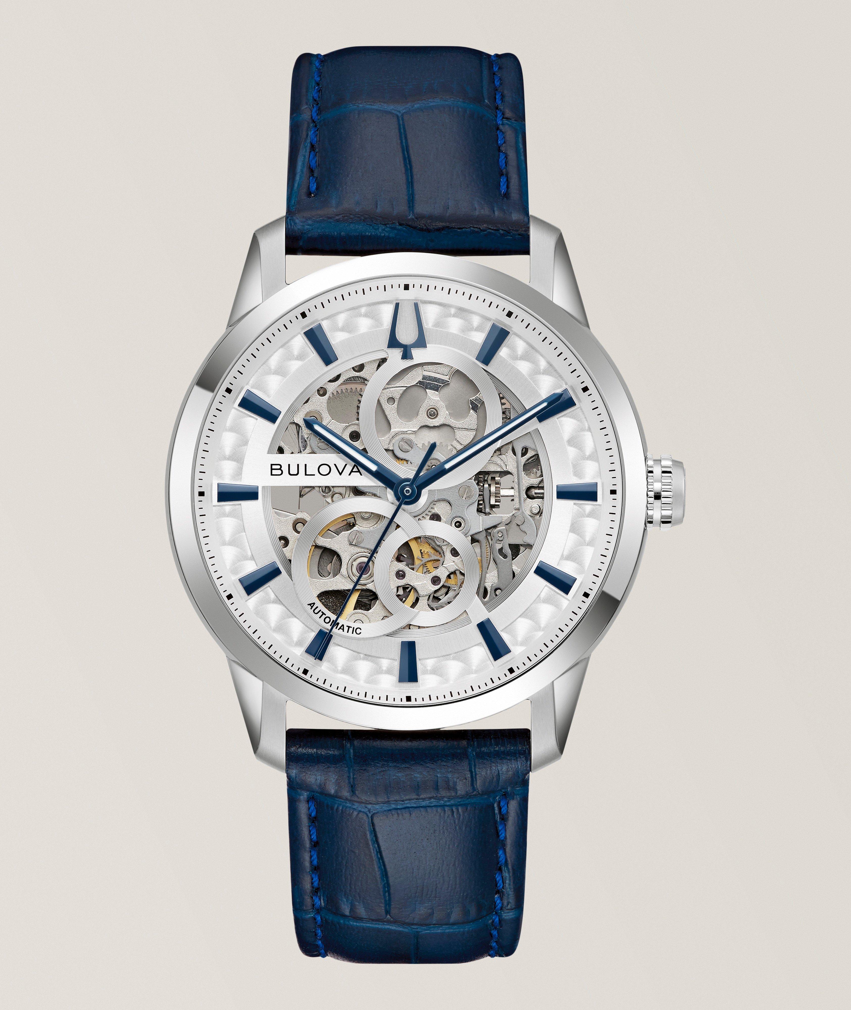BUL SUTTN AUTO 40MM BLU LTHR STRP & WHT SAPPHIRE DIAL image 0