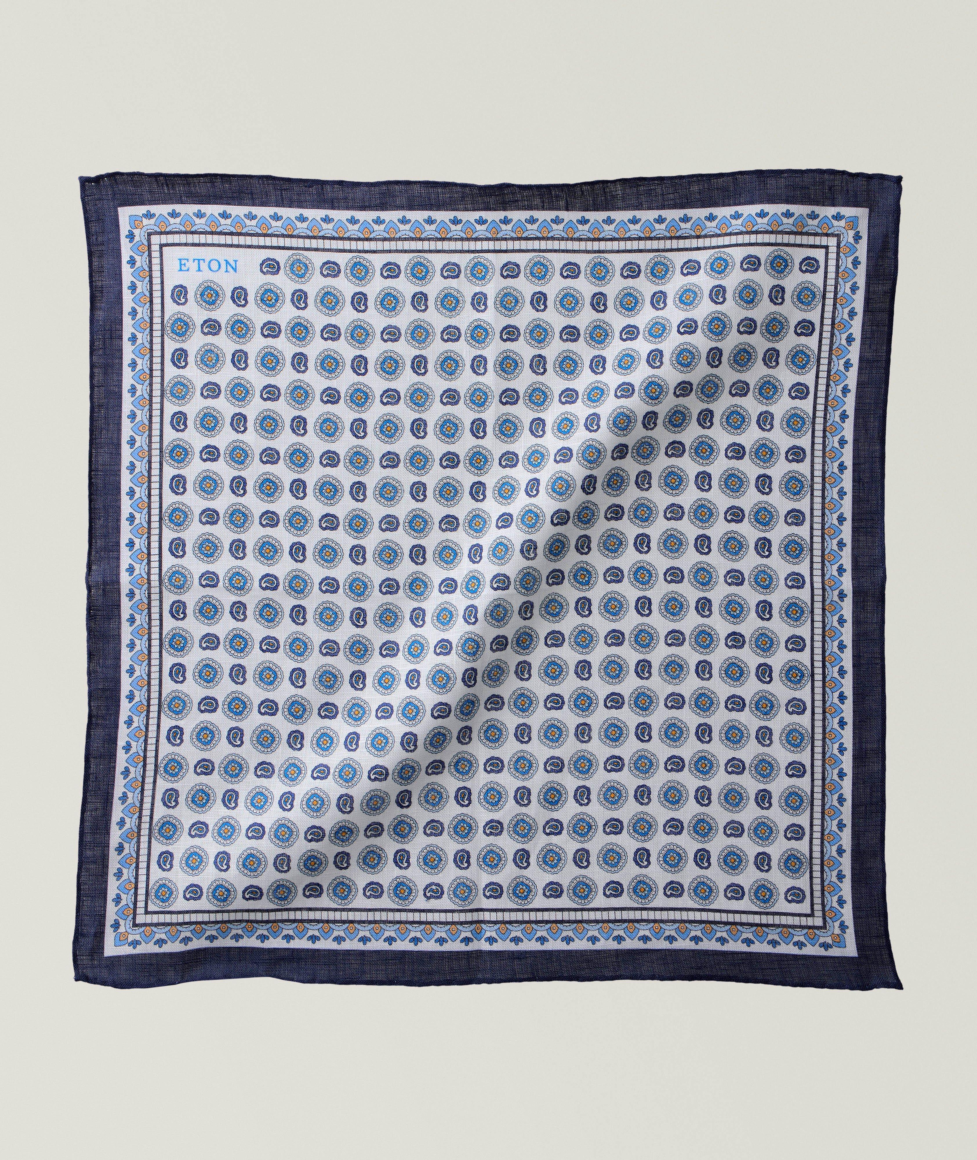 Eton Geometric Paisley-Medallion Linen Pocket Square