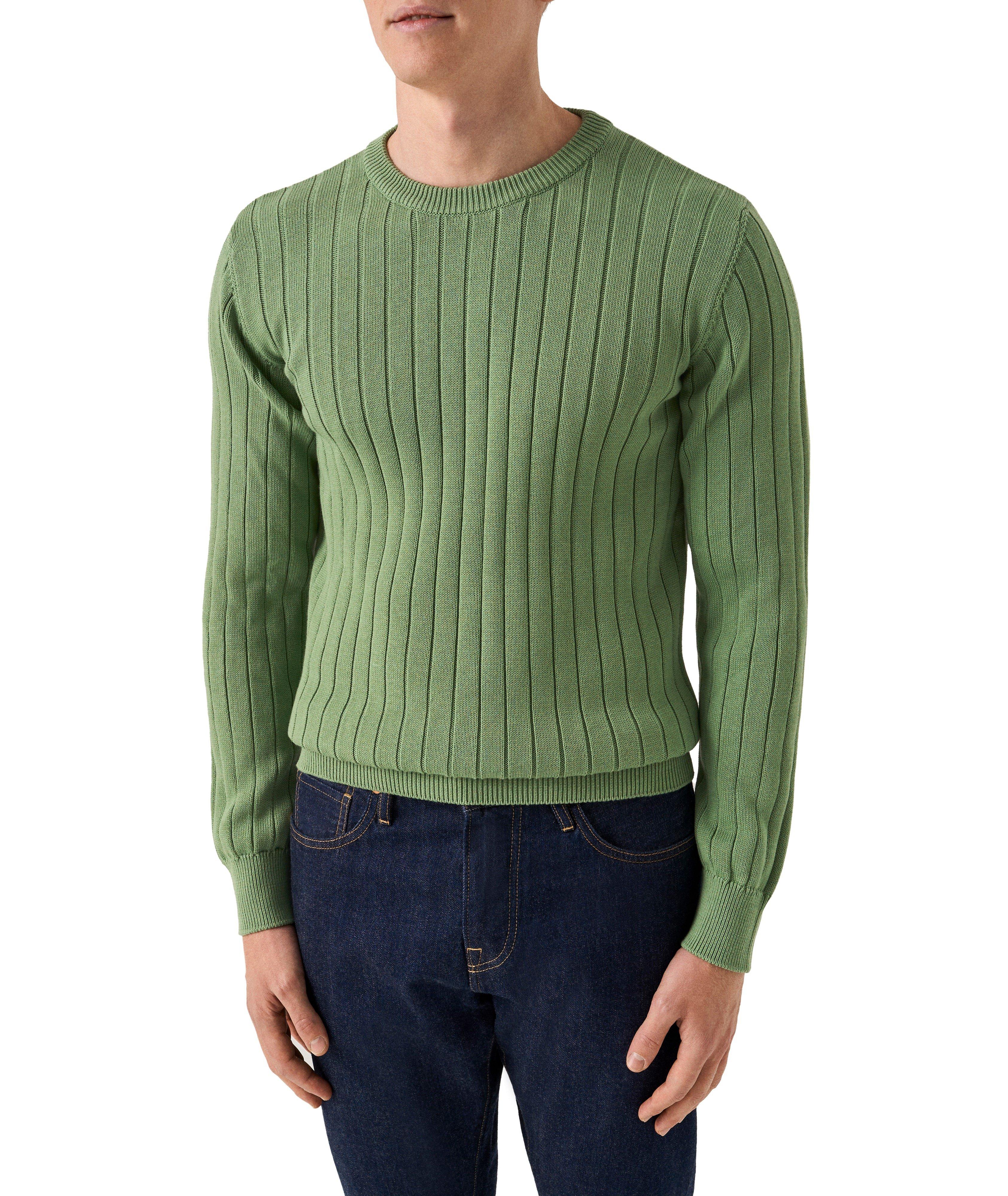 Structure Knit Cotton Crewneck Sweater image 1