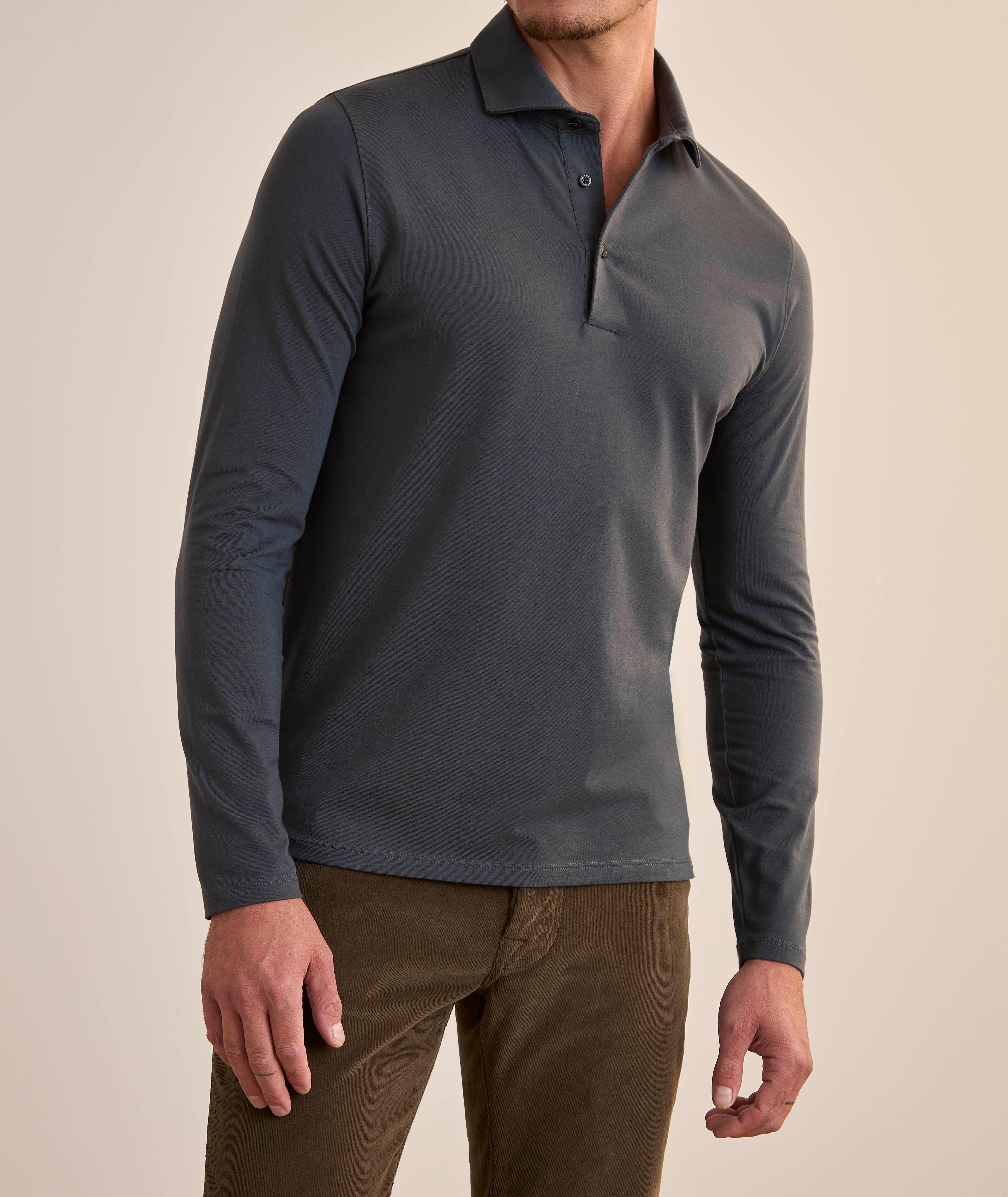Long-Sleeve Stretch-Pima Polo image 1