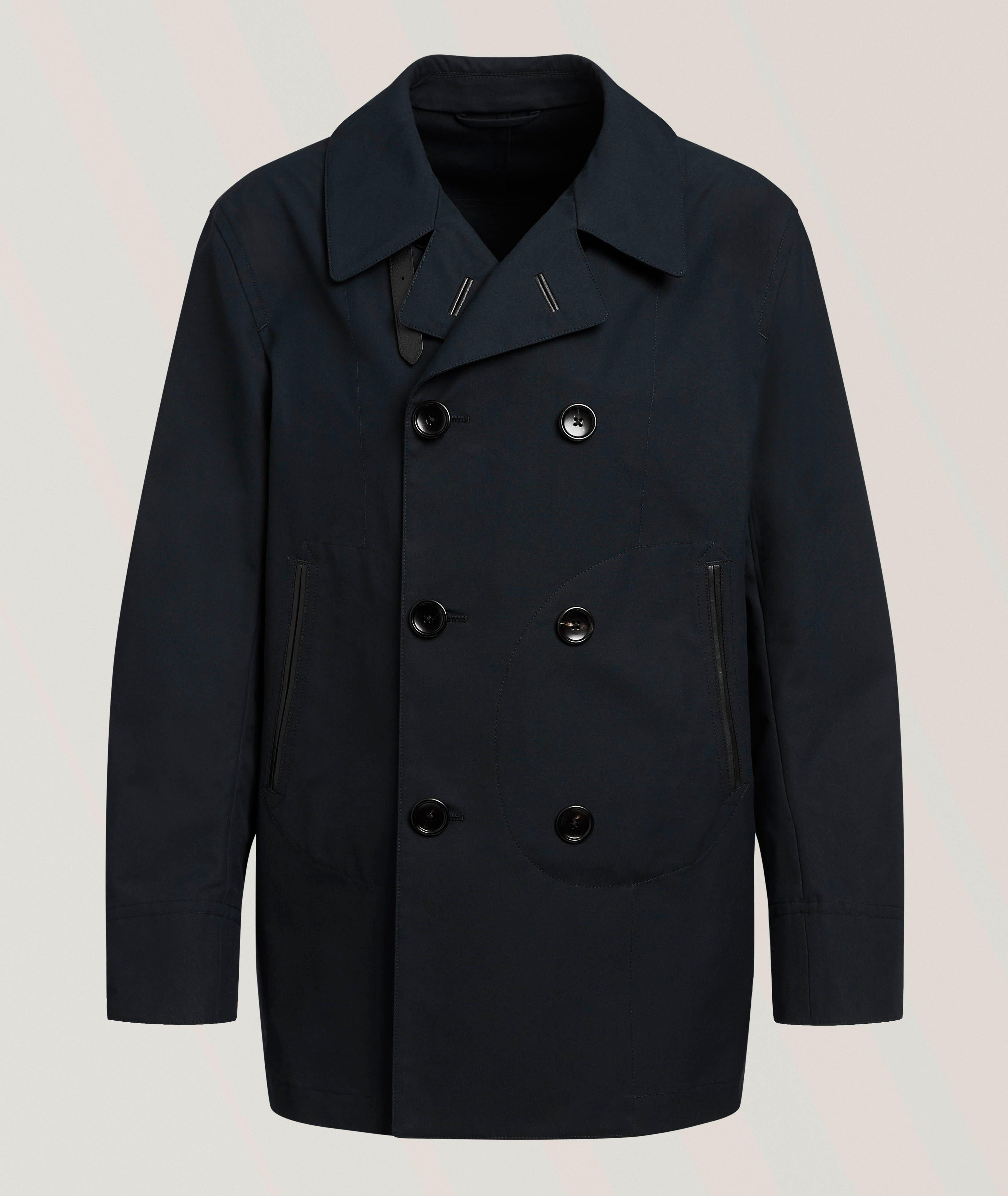 Leather-Trim Cotton Peacoat image 0