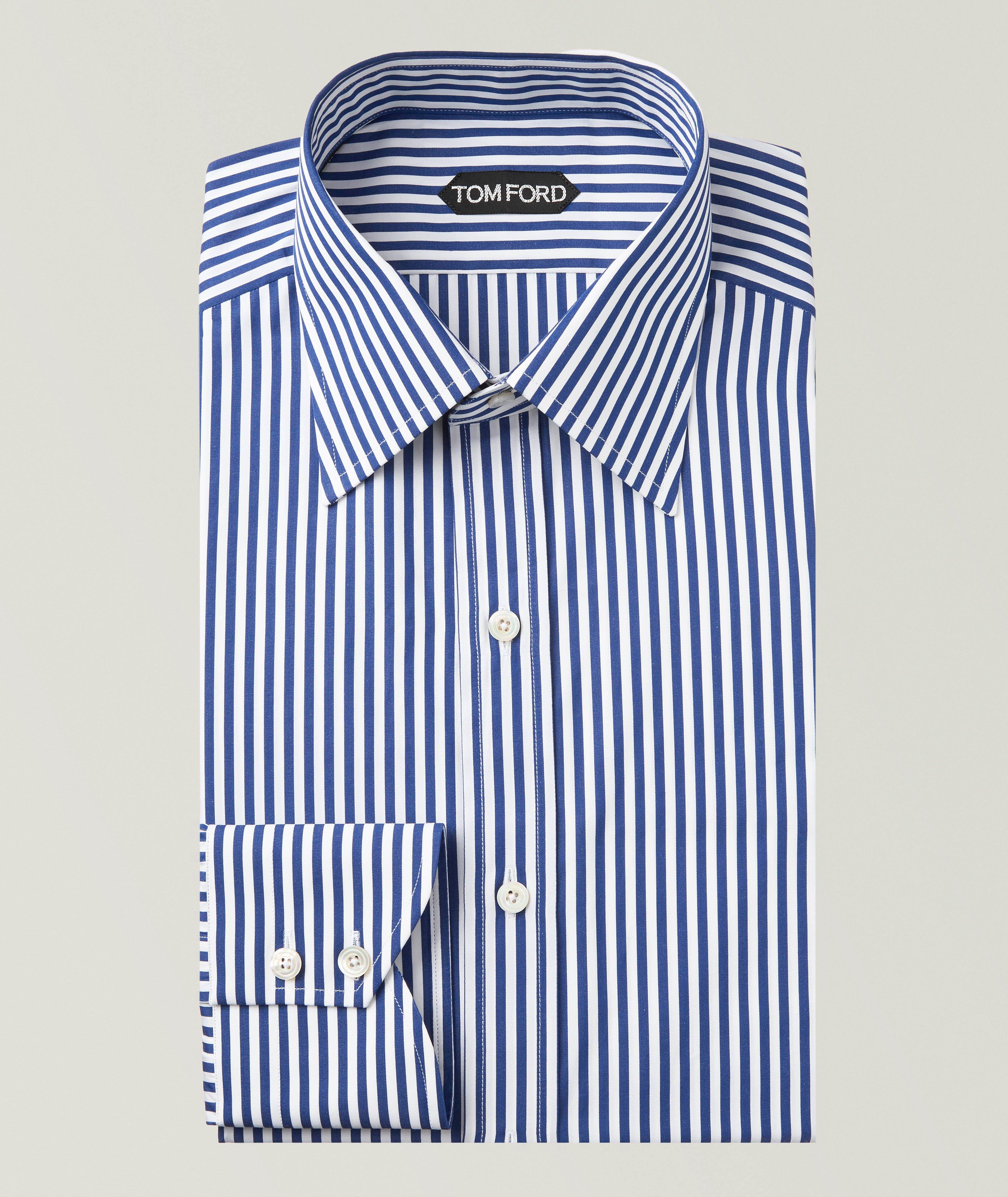 TOM FORD Ladder Stripe Cotton Dress Shirt 