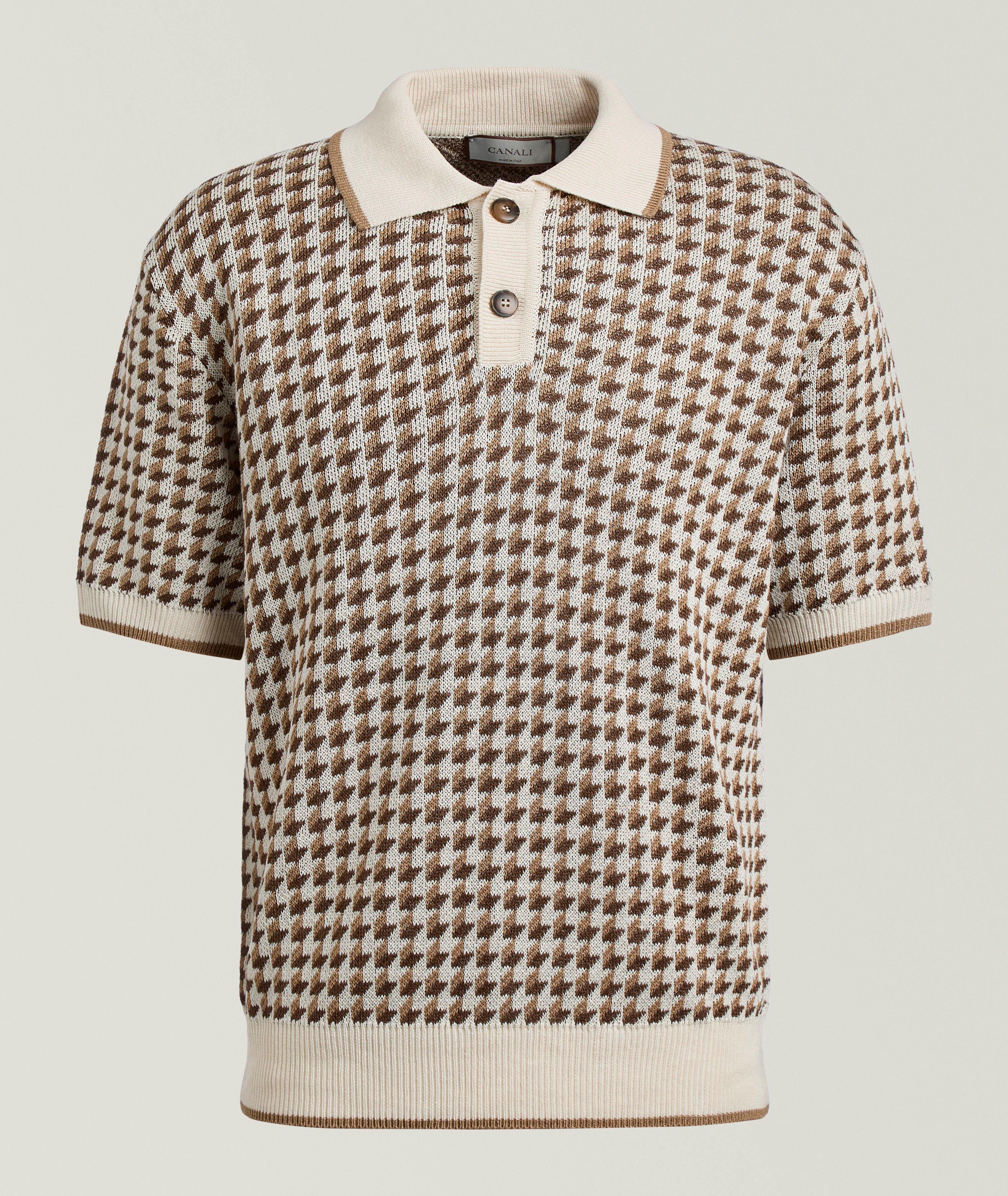 Canali Polo lin-soie pied-de-poule jacquard