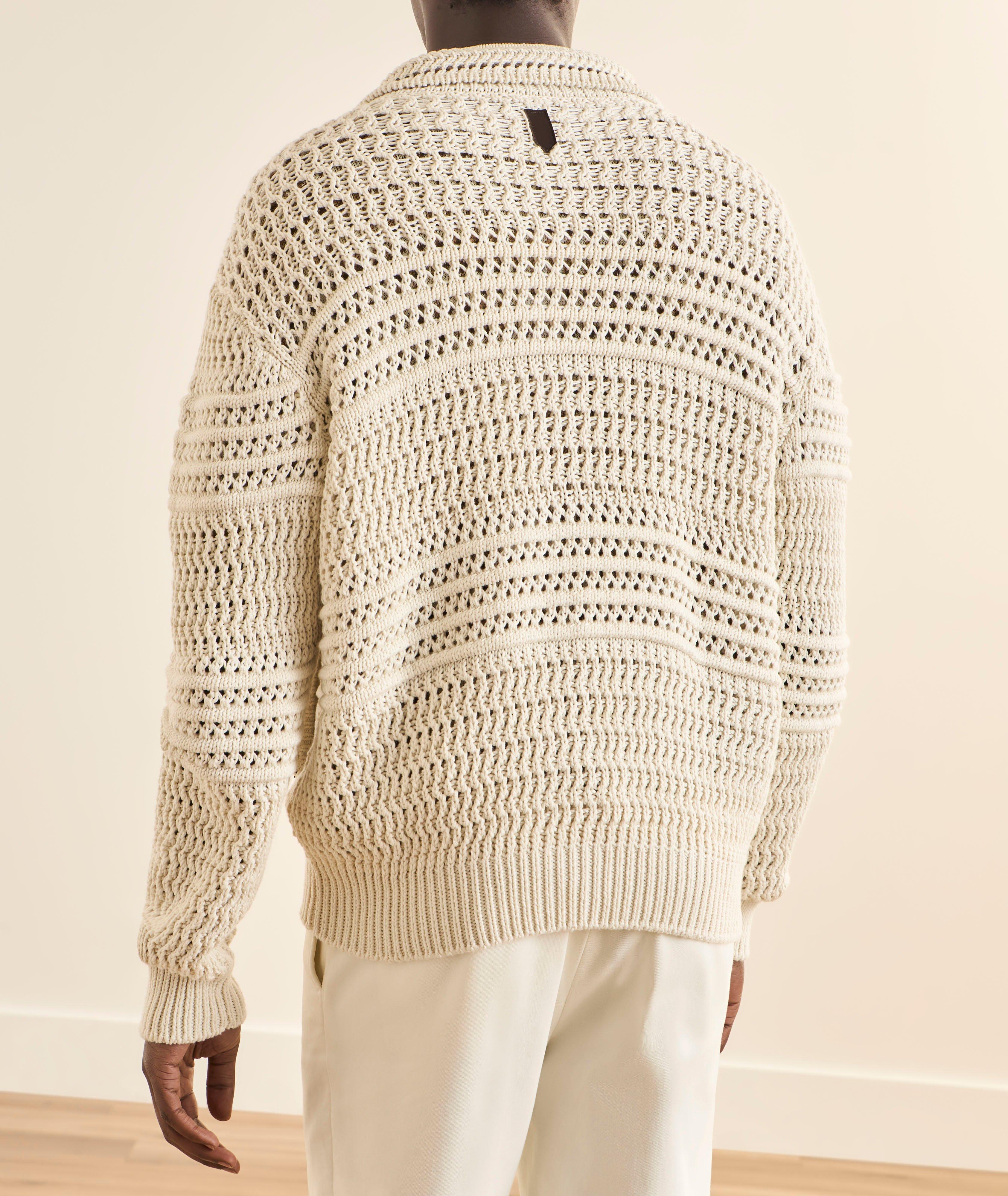 Contrast-Stitch Crochet Knit Cardigan  image 2