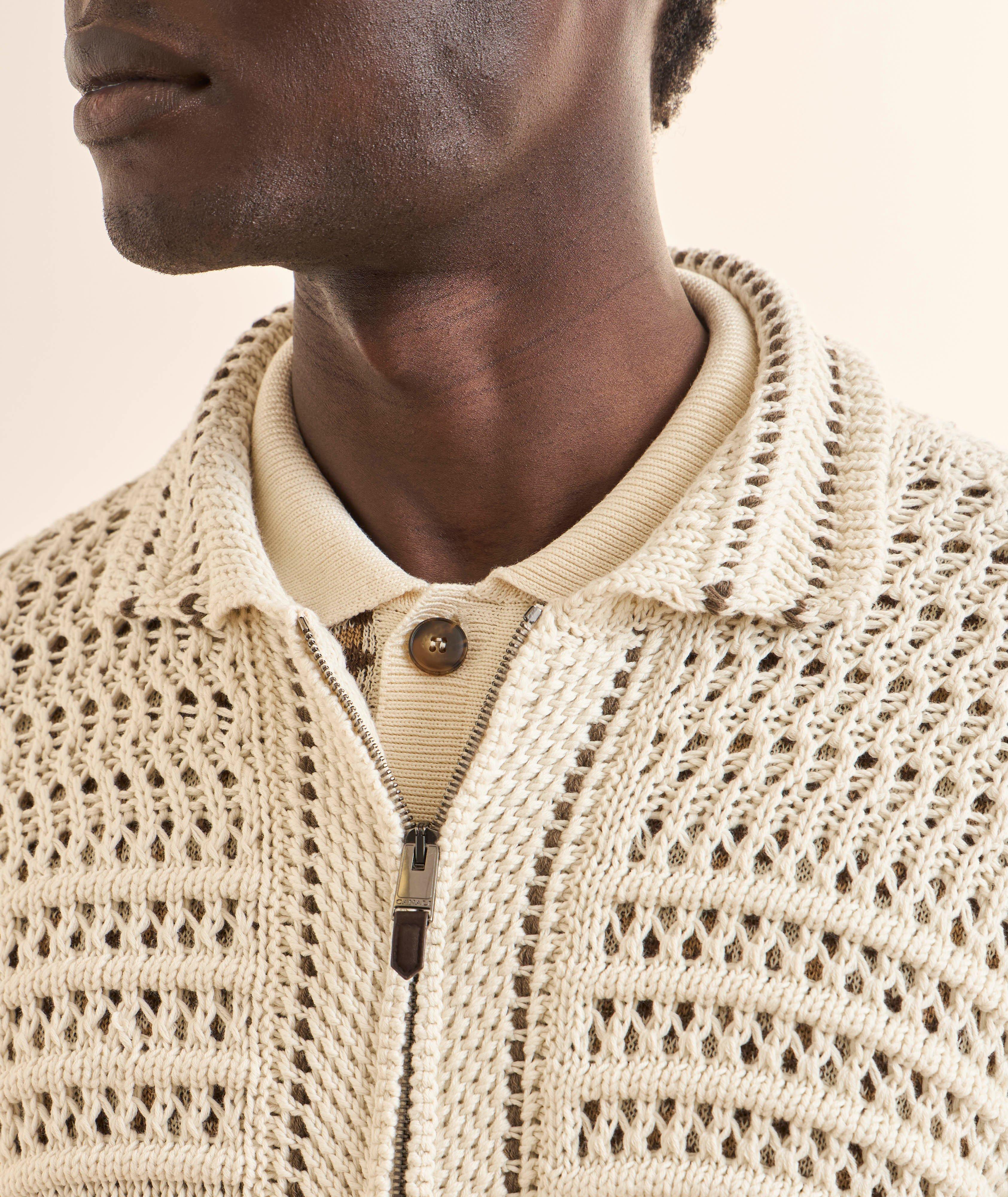 Contrast-Stitch Crochet Knit Cardigan  image 3