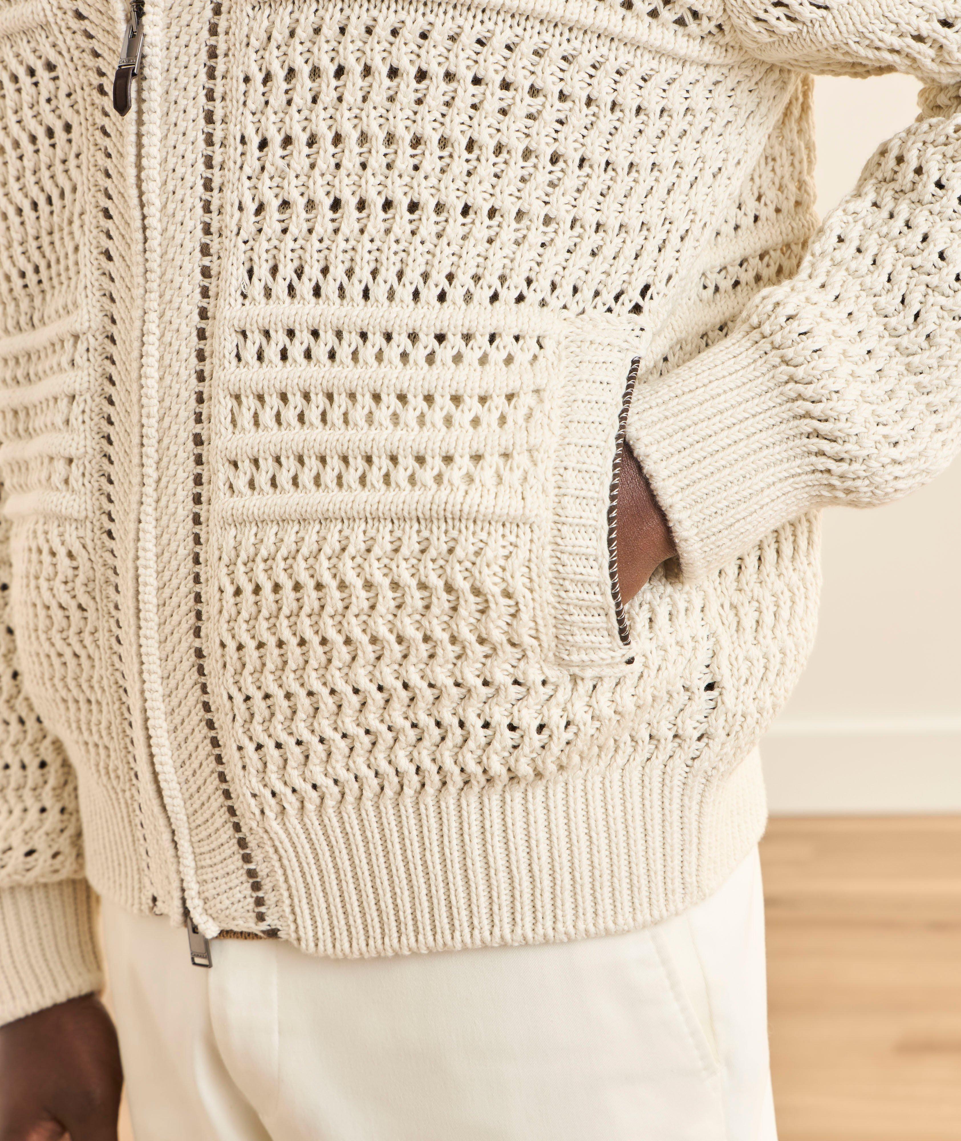 Contrast-Stitch Crochet Knit Cardigan  image 4