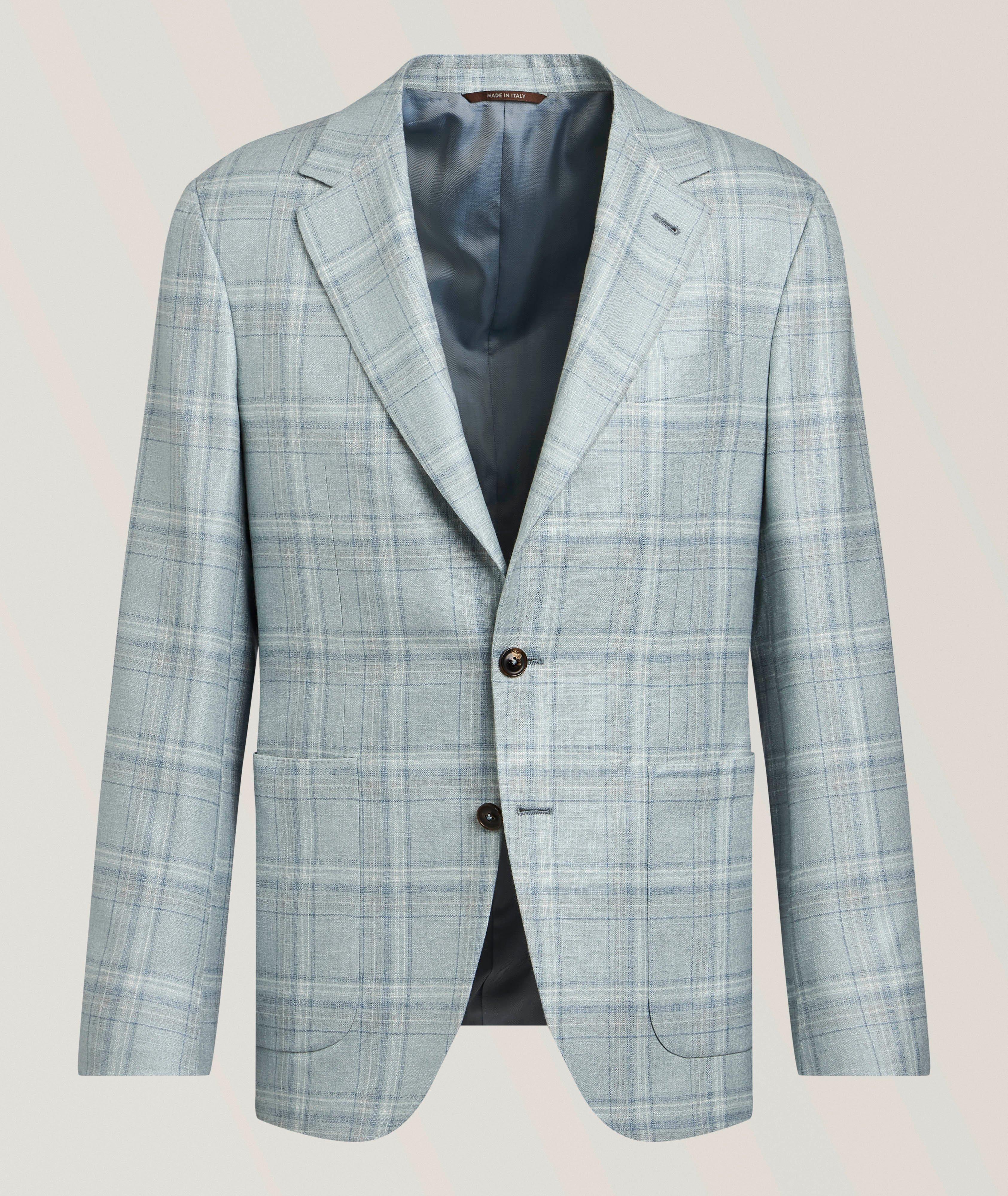Canali Kei Windowpane Silk-Cashmere Sport Jacket