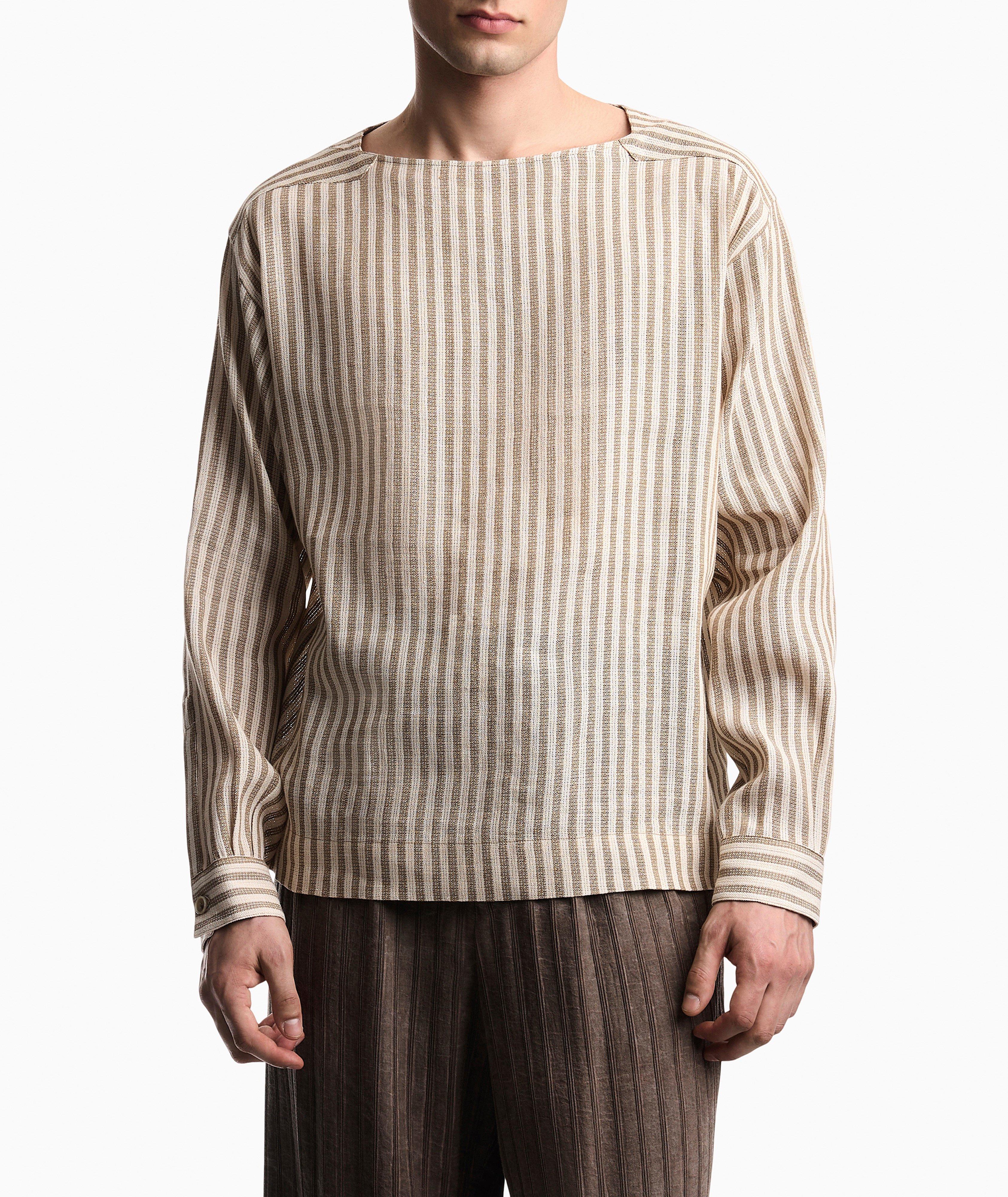 トップス giorgio armani cotton linen stripe shirt Emporio Armani Striped Linen-Cotton Shirt | Casual Shirts | Harry