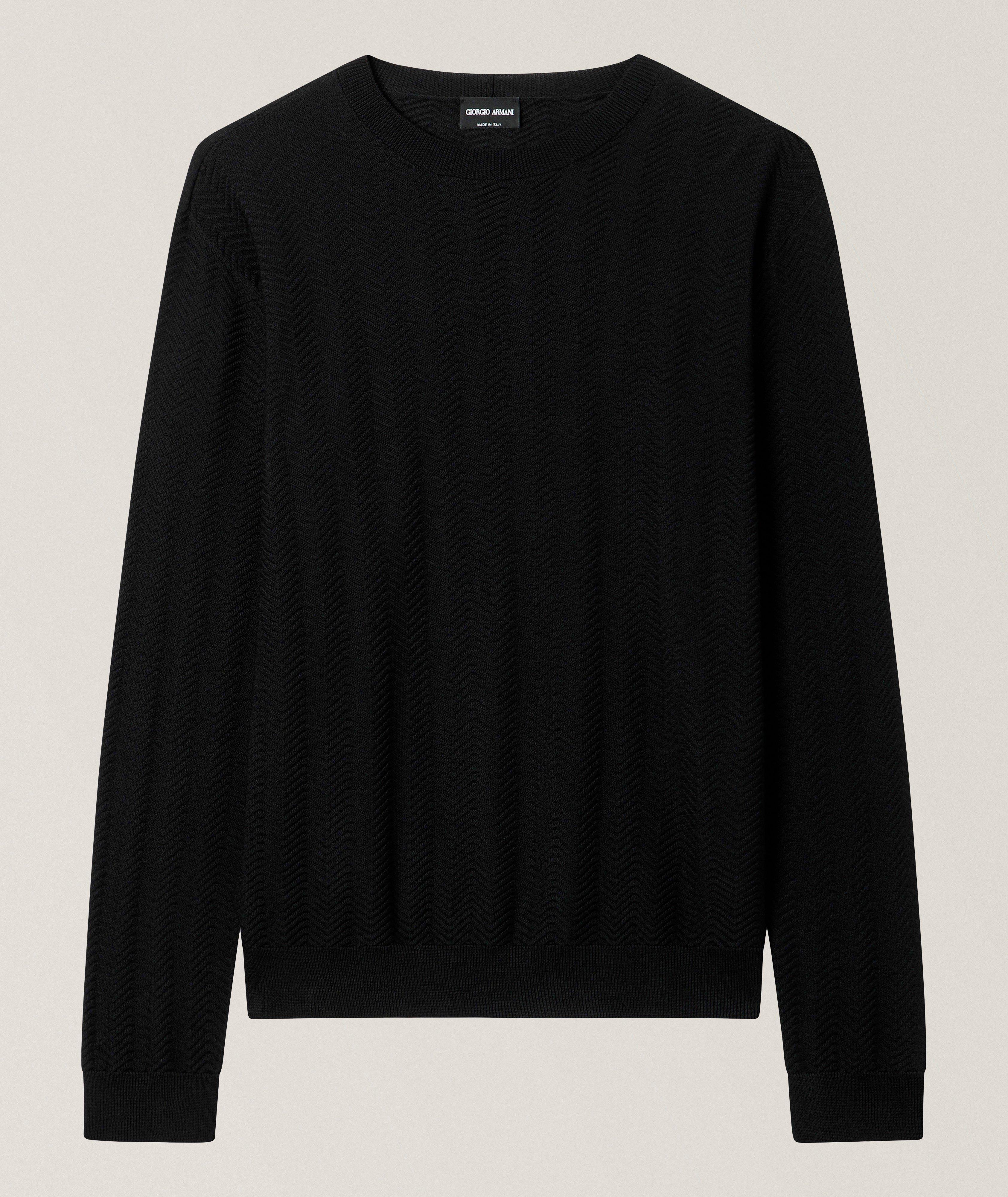Giorgio Armani Chevron Silk-Cotton Crewneck Sweater