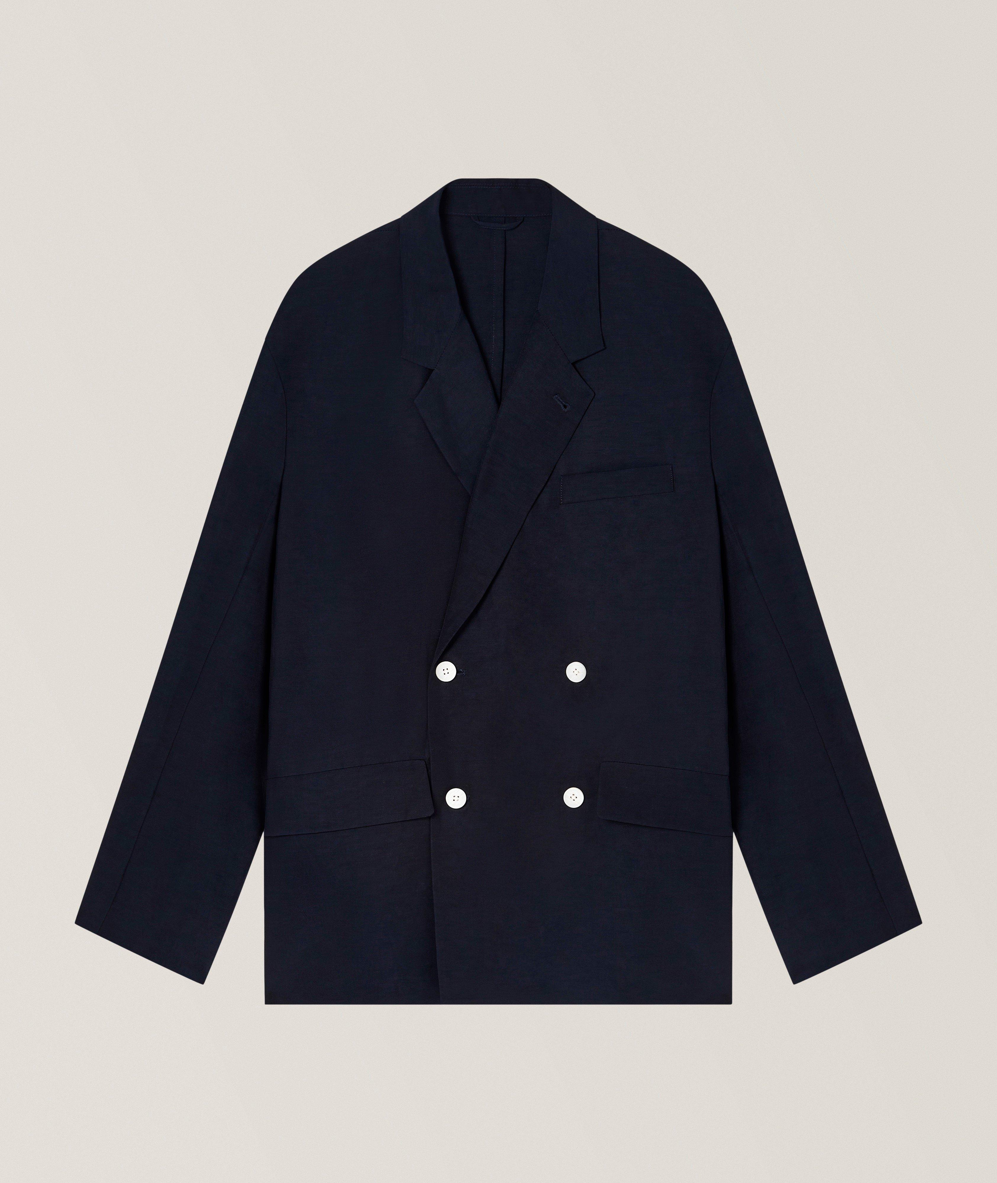 Emporio Armani Cotton-Linen Double-Breasted Sport Jacket | Sport