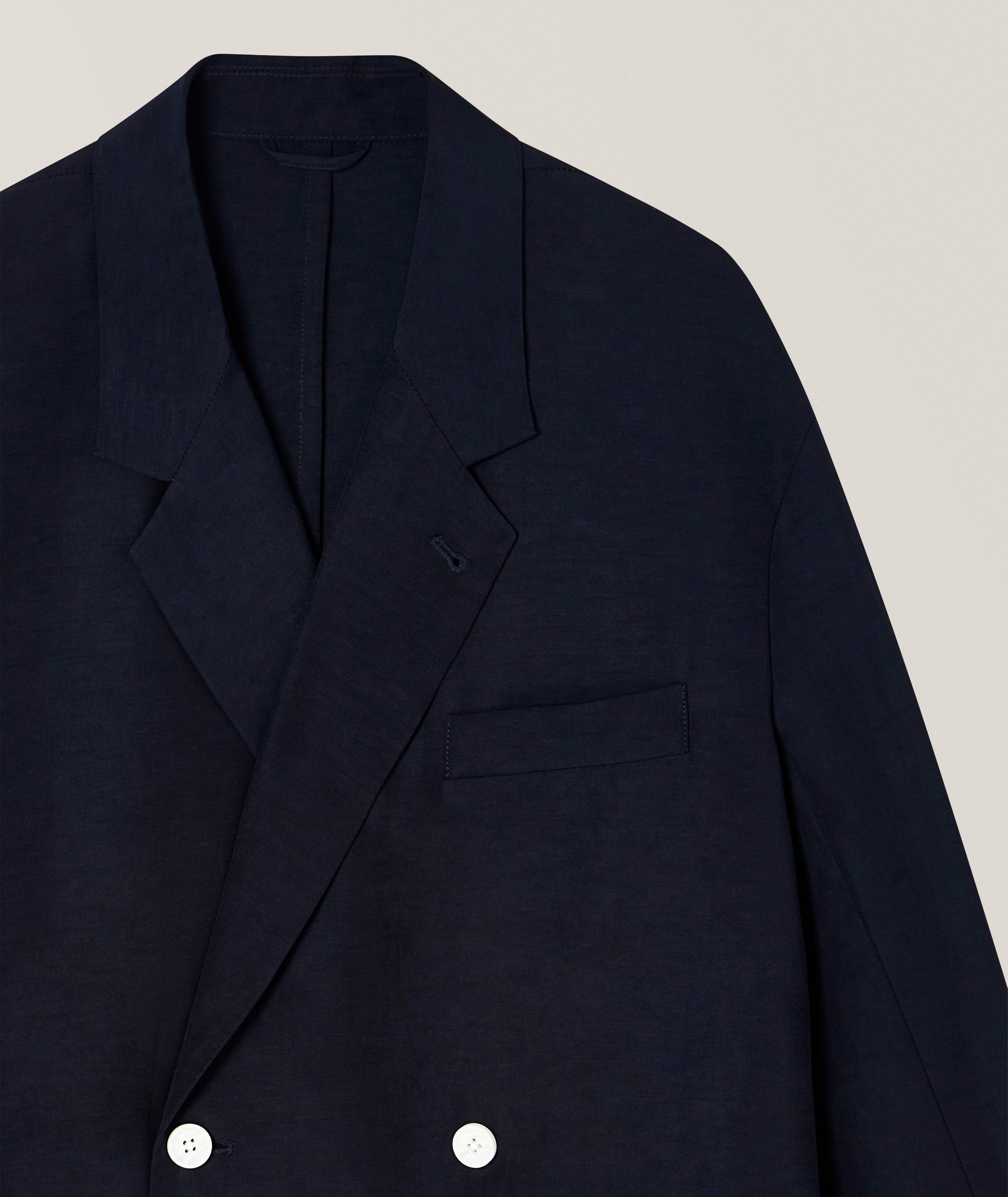 Emporio Armani Cotton-Linen Double-Breasted Sport Jacket | Sport