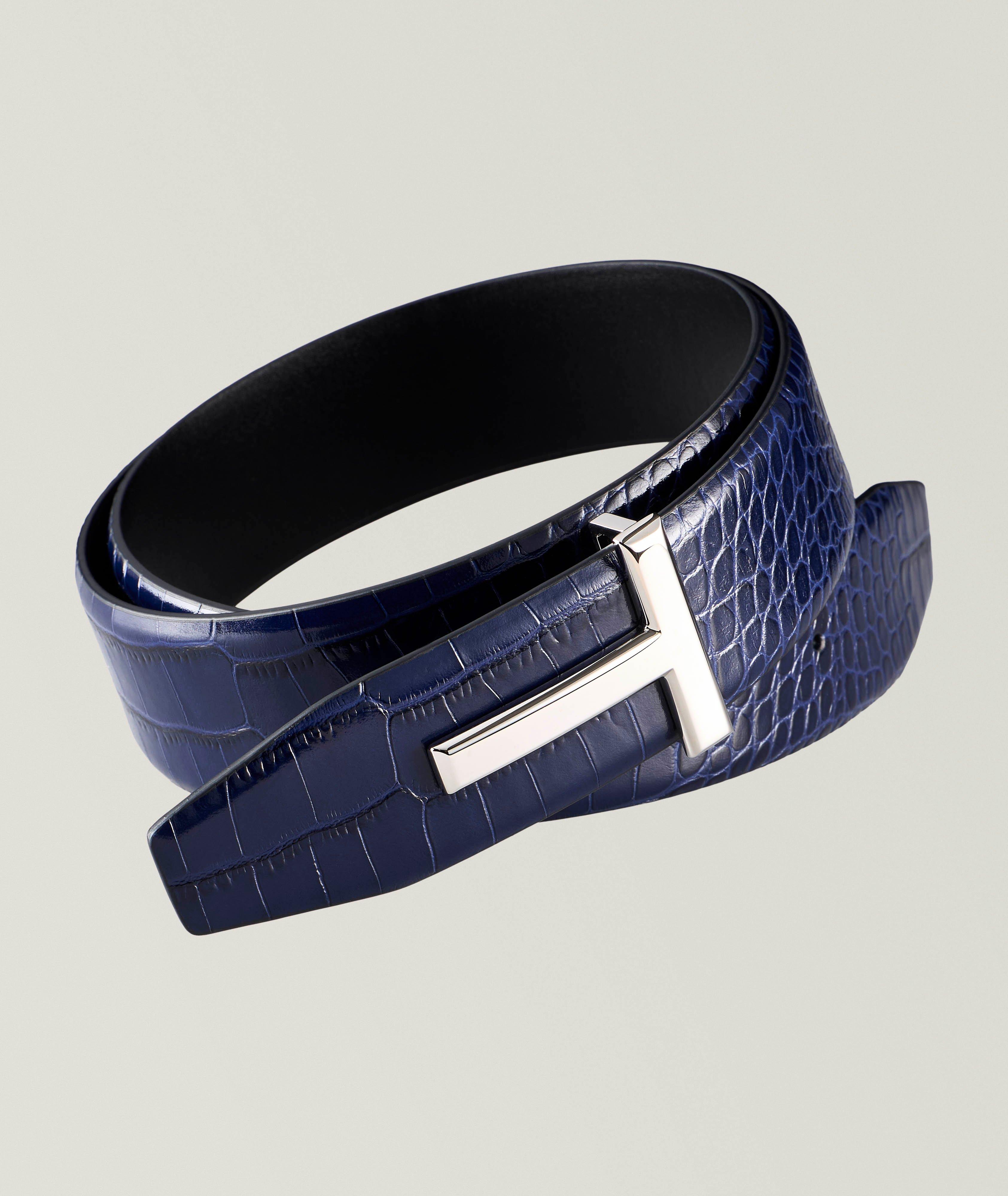 Ceinture en cuir  boucle-T imprimé croco image 0