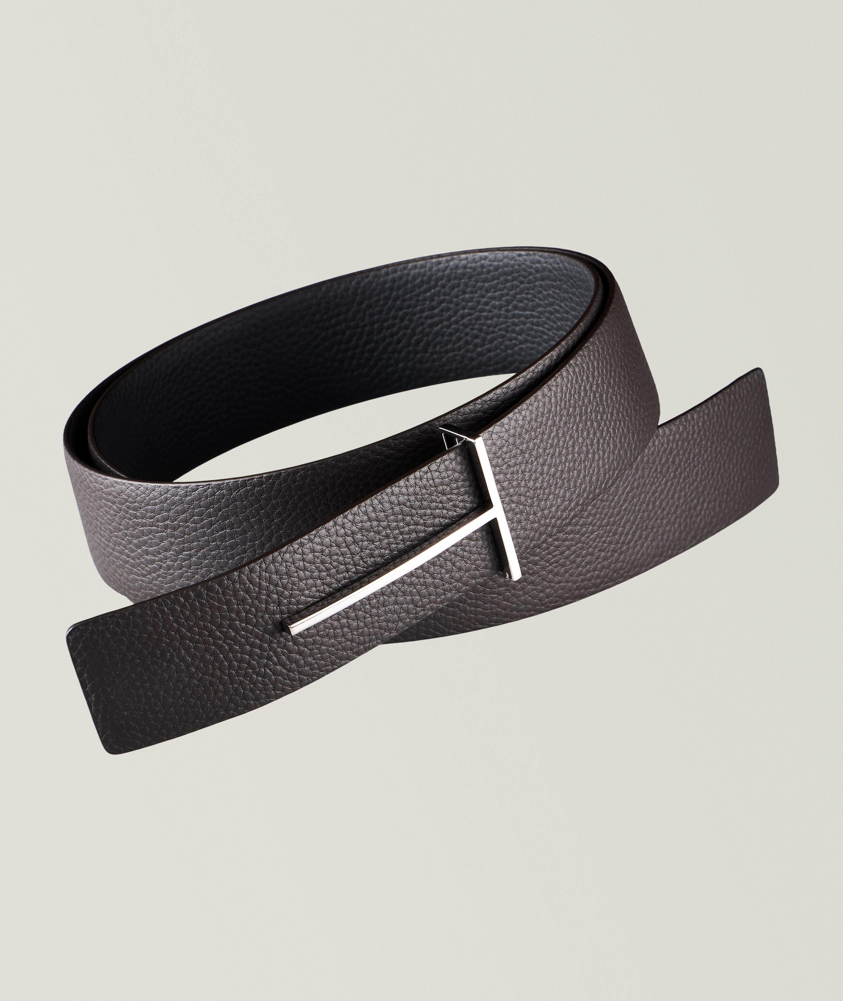Reversible Grained Leather T-Buckle Belt  image 0