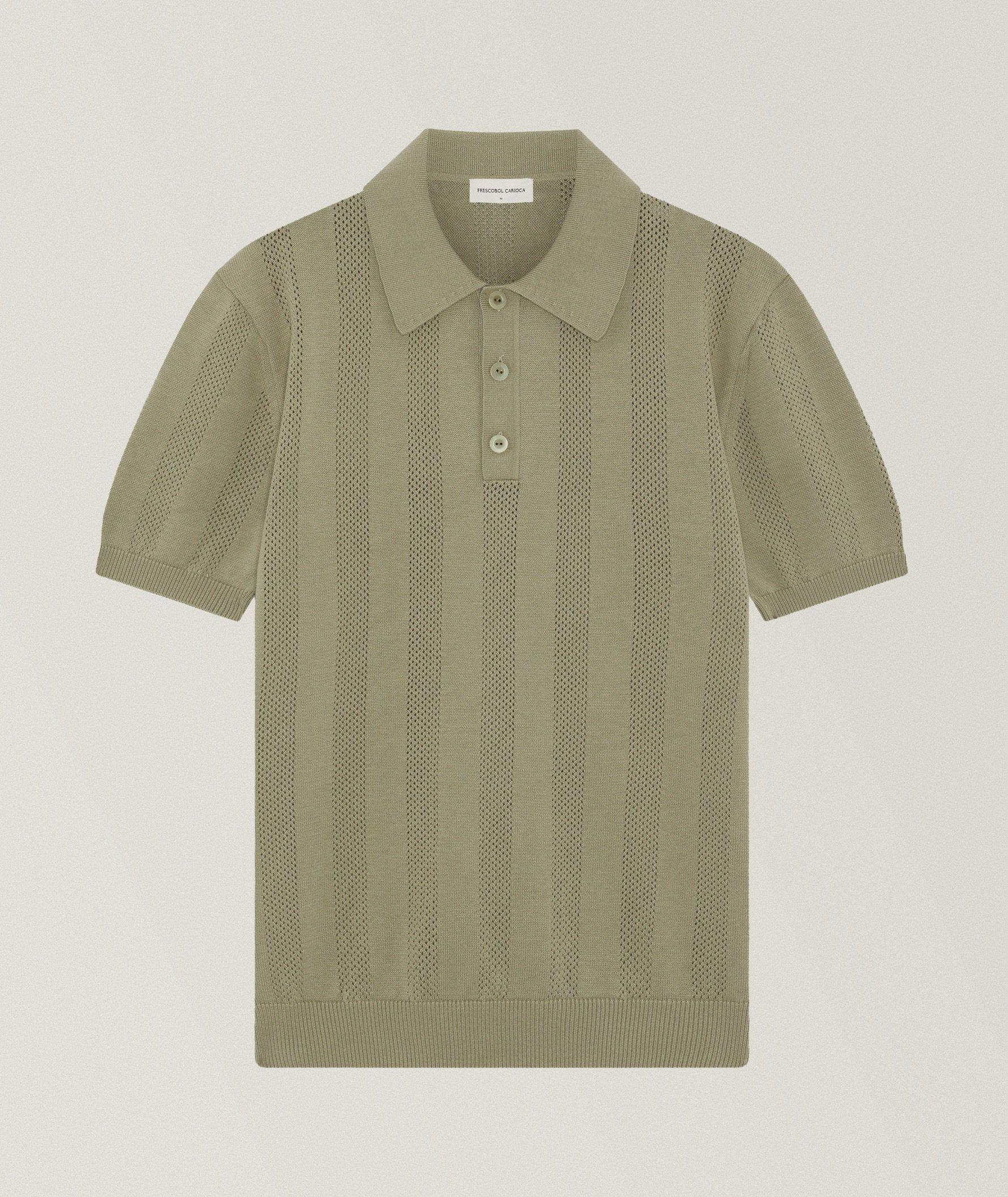 Frescobol Carioca Vidal Perforated Striped Cotton Knit Polo 