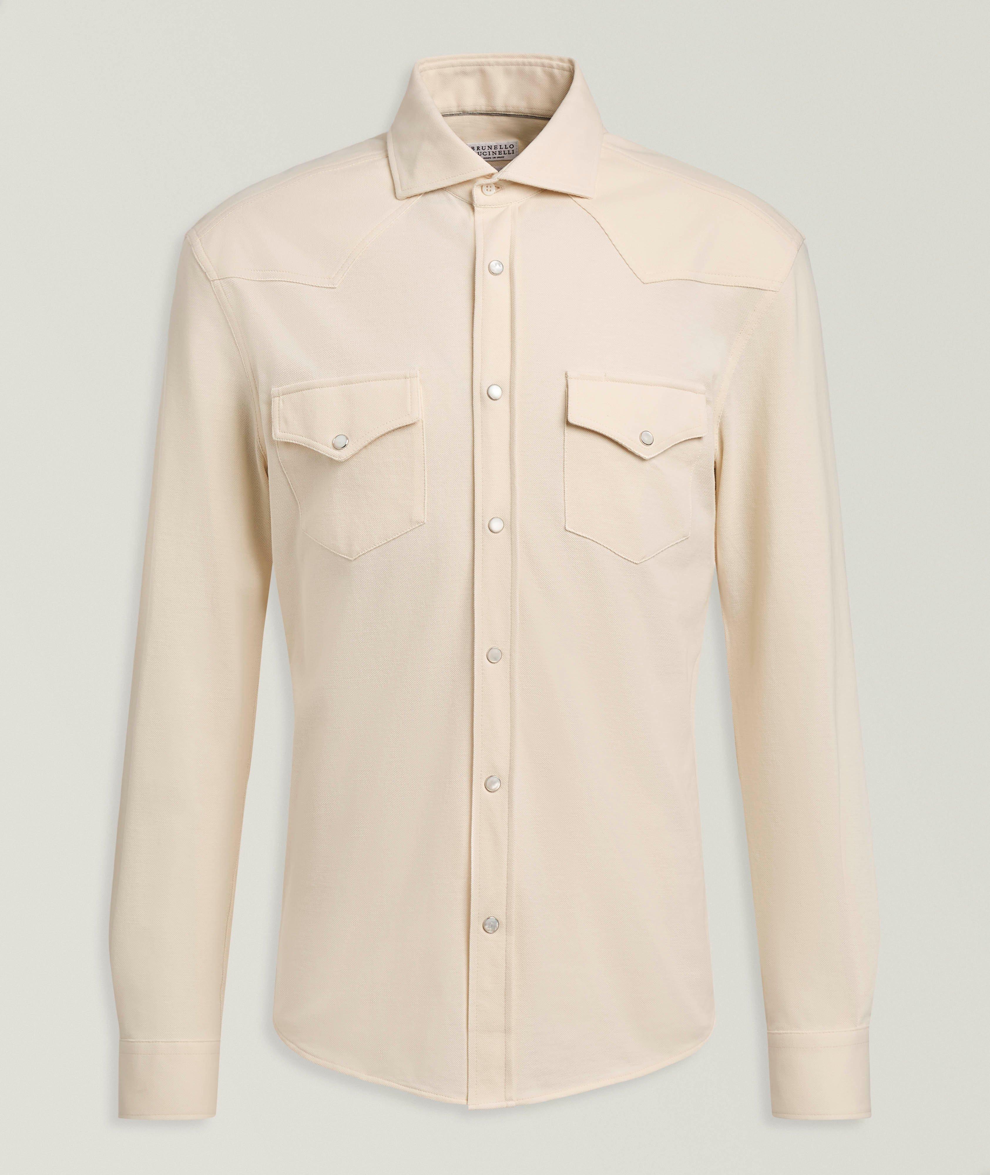 Brunello Cucinelli Cotton Piqué Jersey Western Shirt