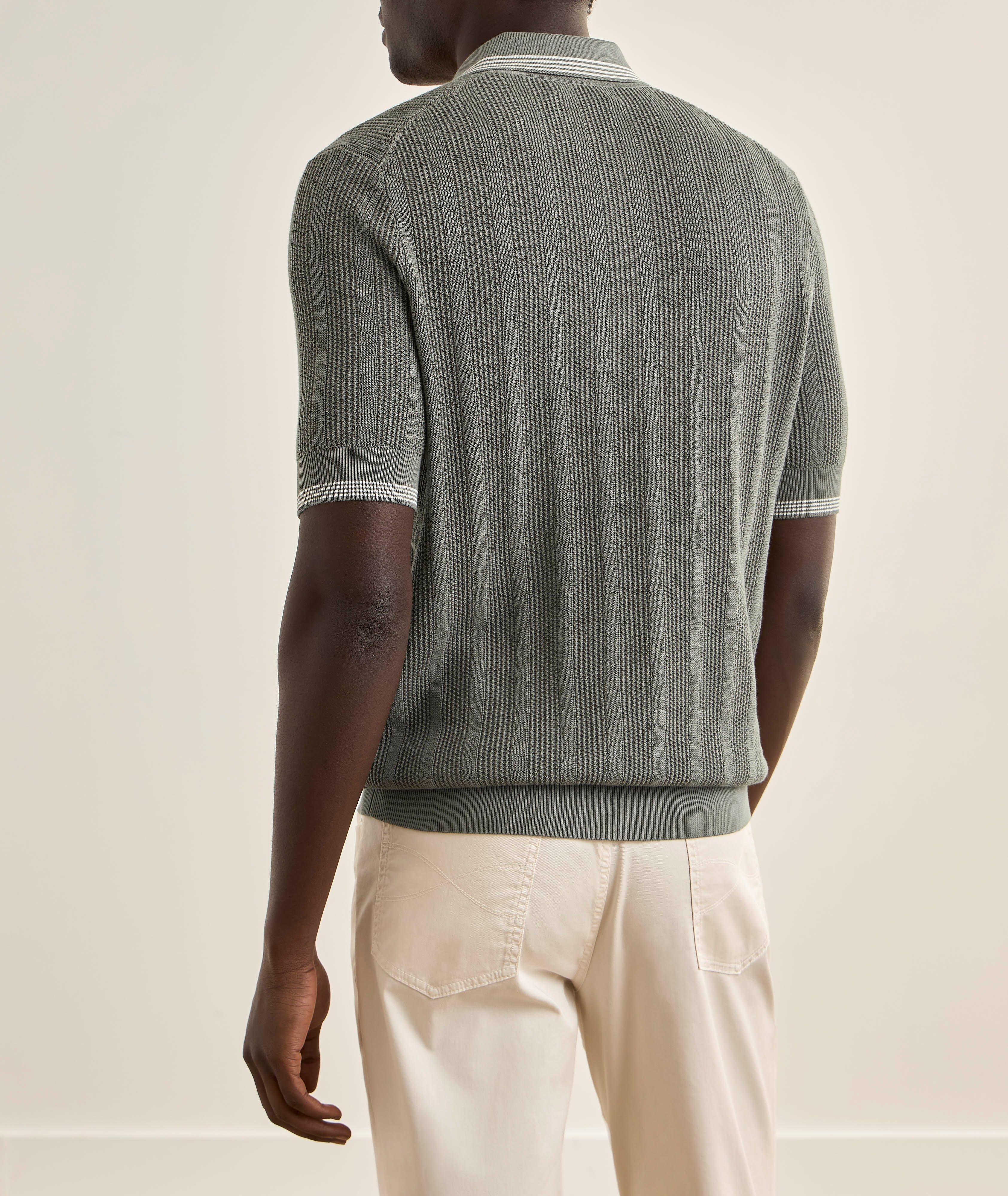 Brunello Cucinelli Textured Cotton Rib Knit Polo | Sweaters