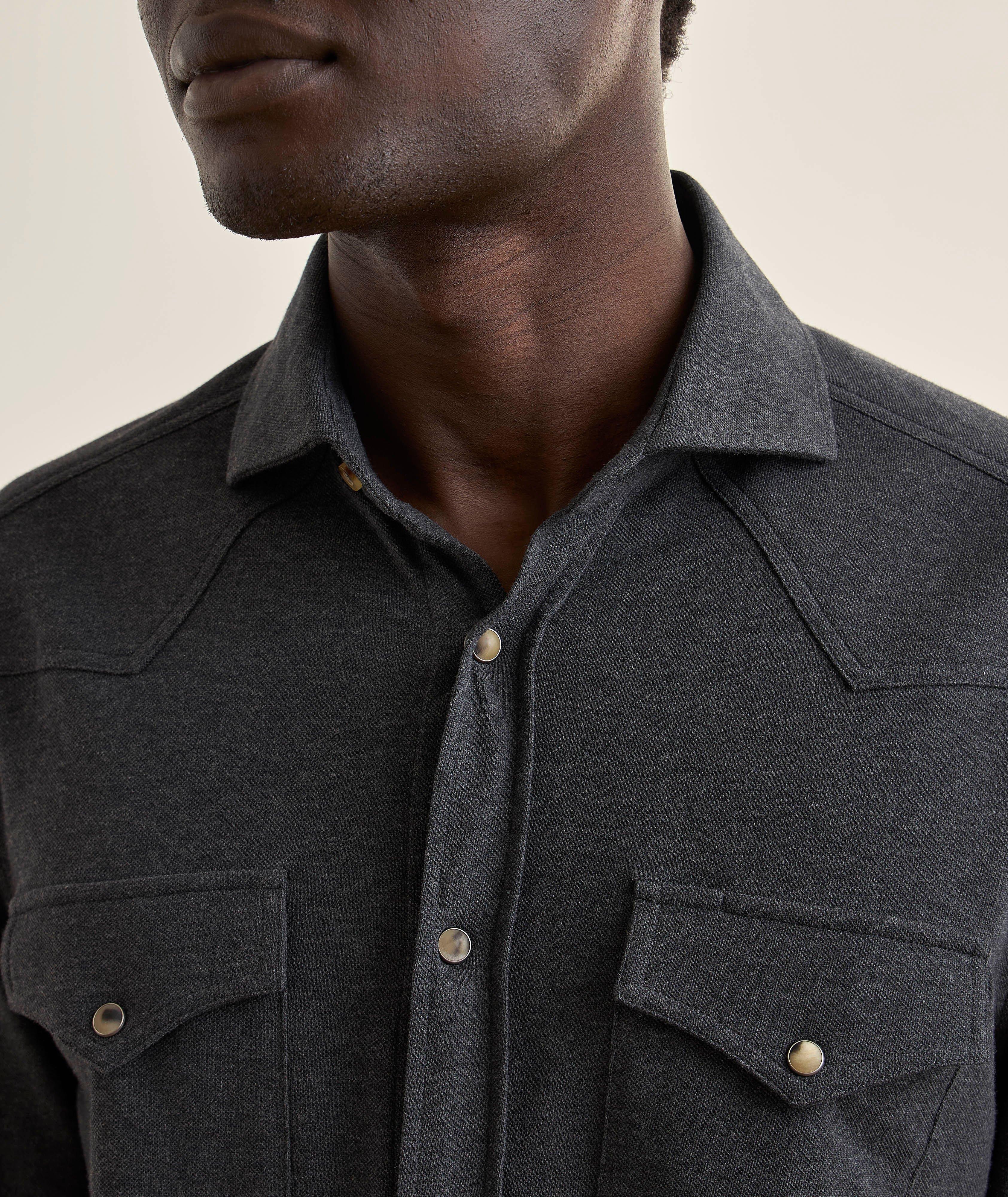 Brunello Cucinelli Cotton Piqué Jersey Western Shirt | Casual