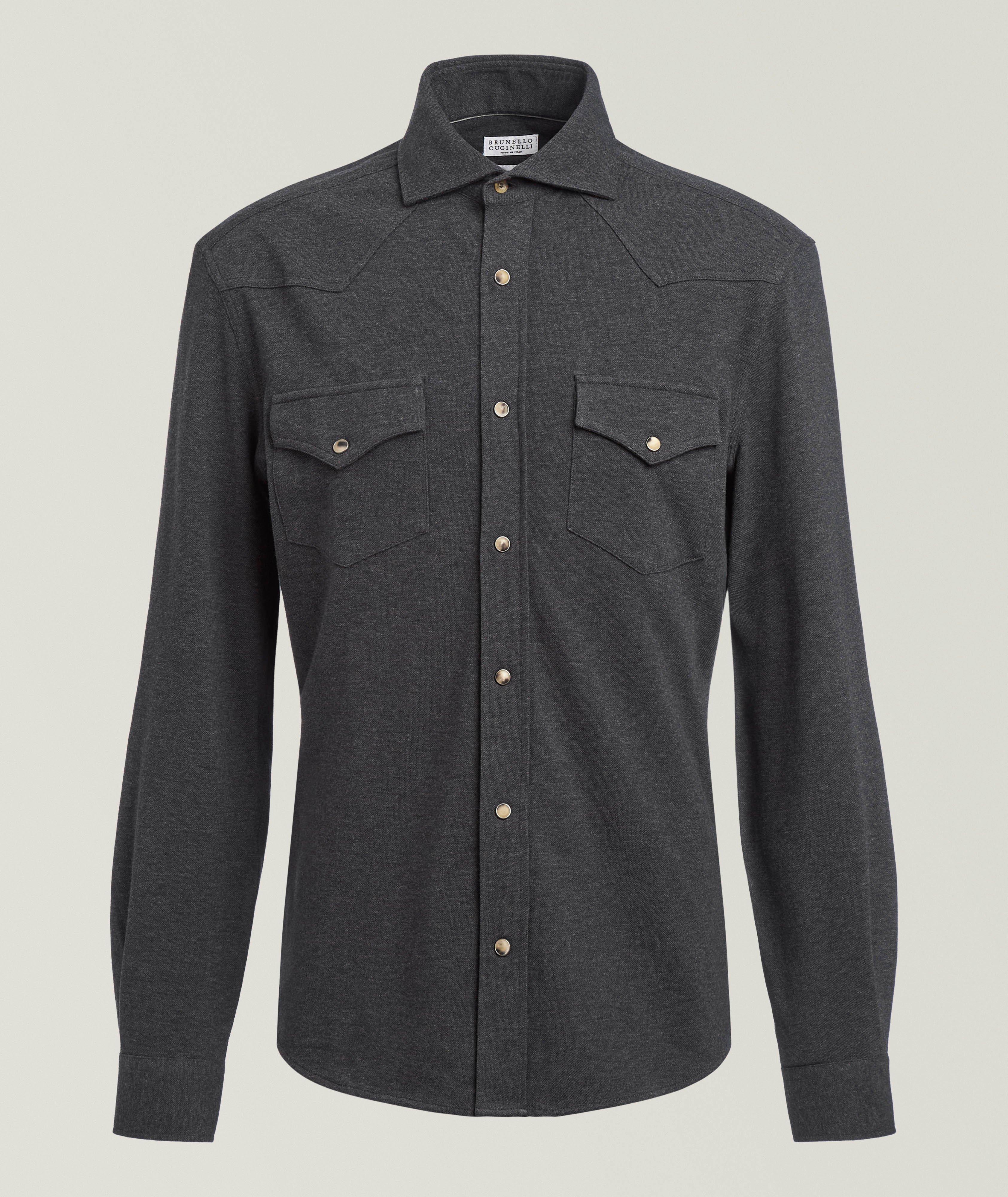 Brunello Cucinelli Cotton Piqué Jersey Western Shirt