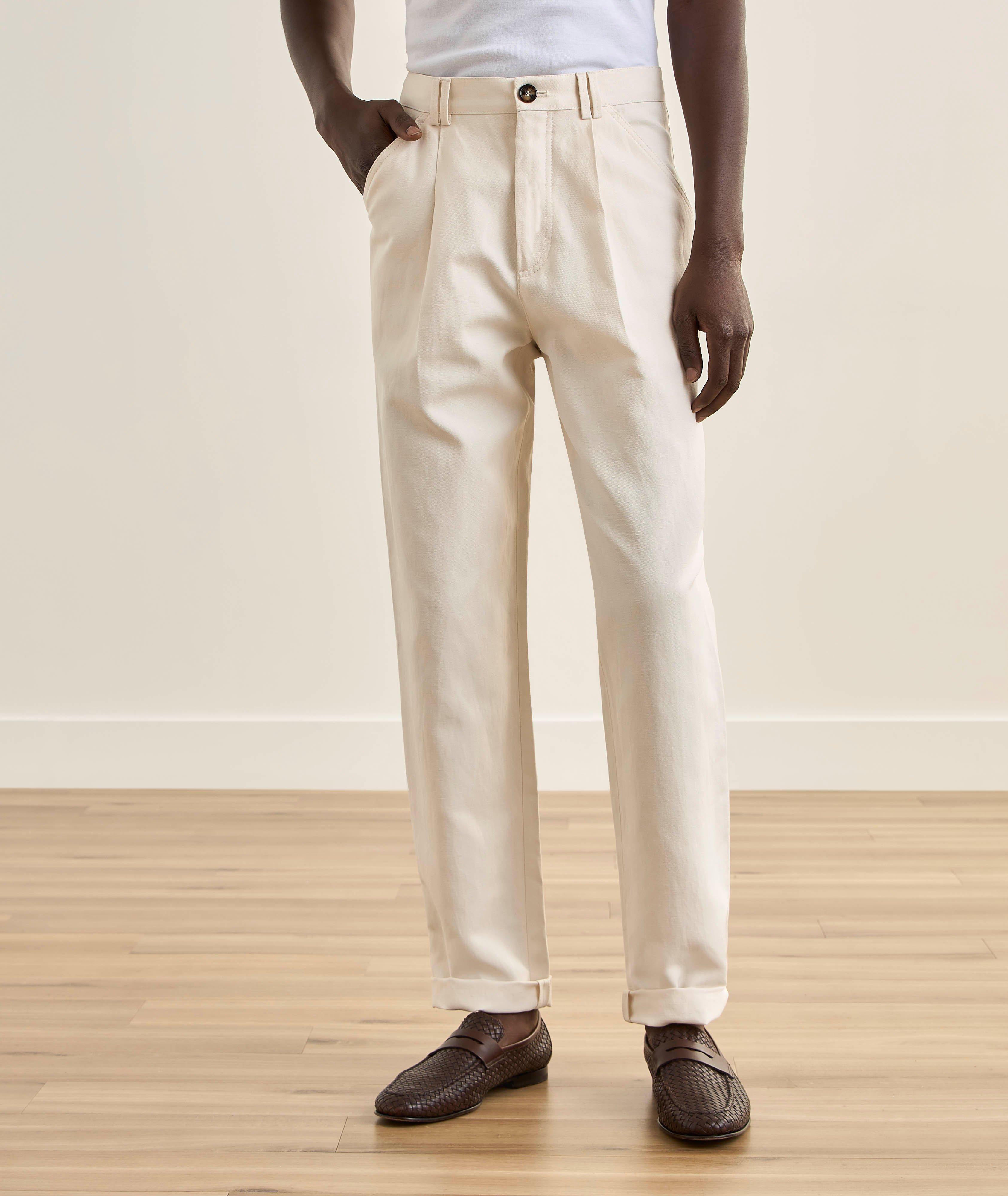 Pleated Cotton-Linen Canvas Chino Pants image 1