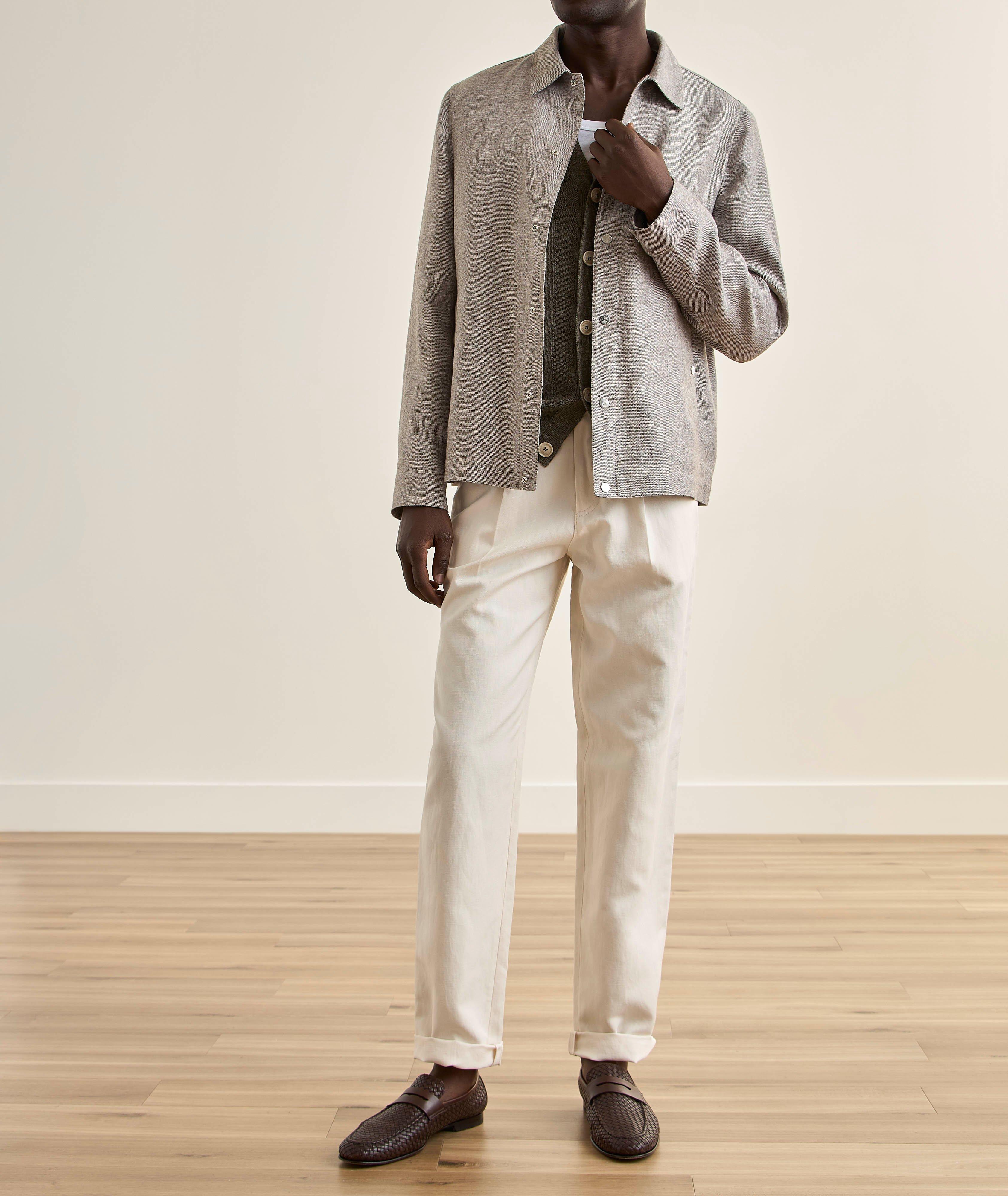 Pleated Cotton-Linen Canvas Chino Pants image 4