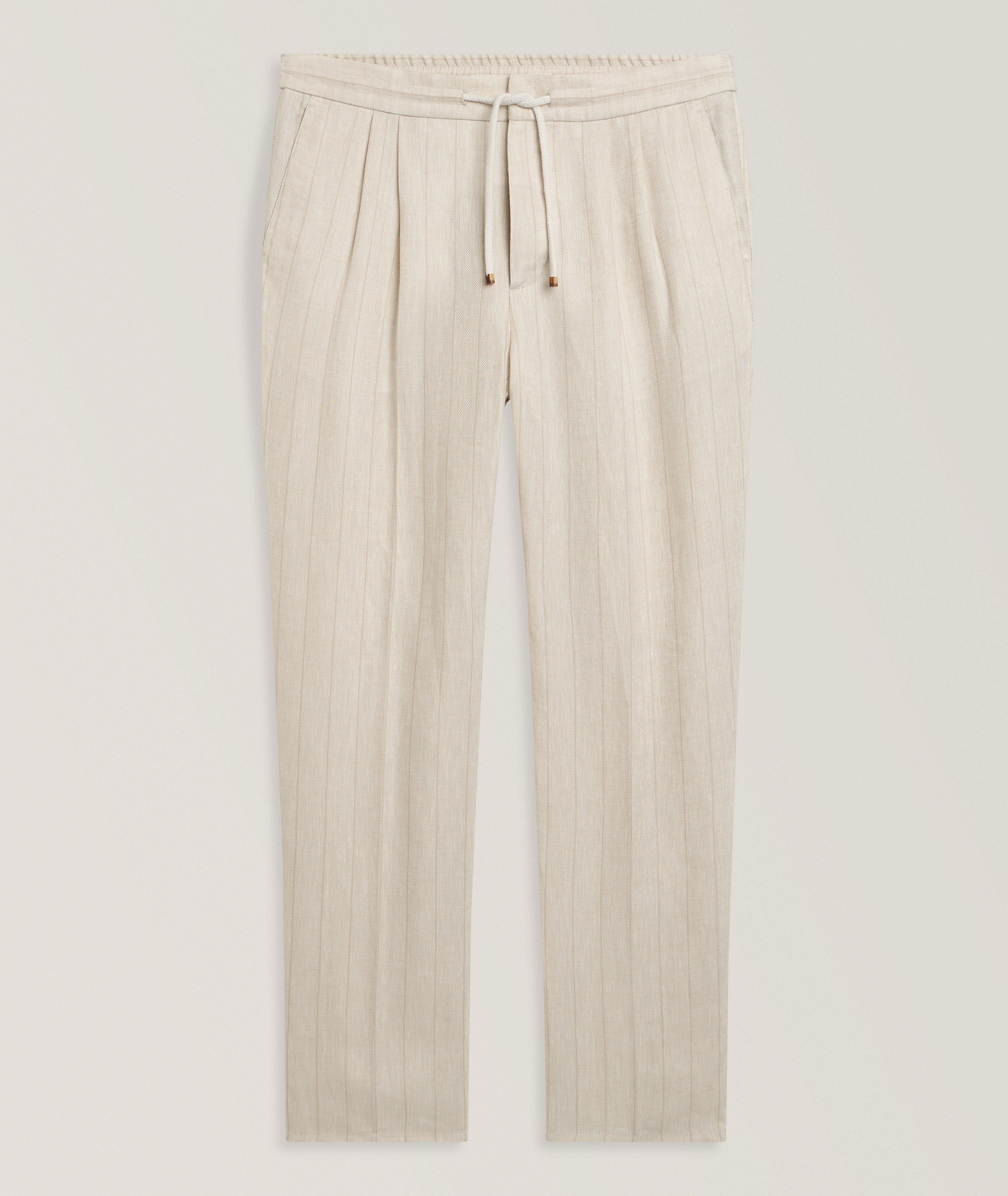 Brunello Cucinelli Striped Linen Drawstring Pants | Pants | Harry