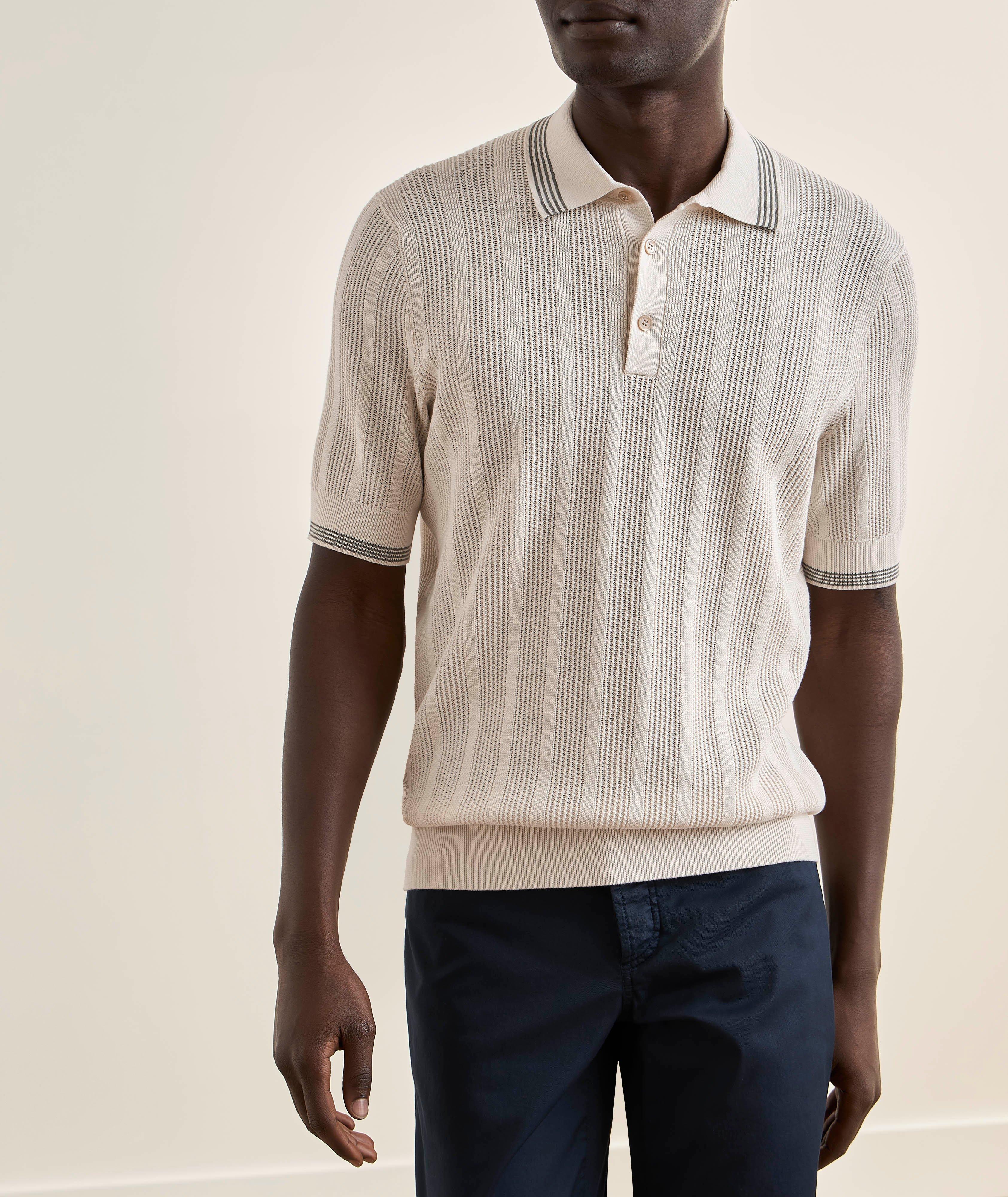 Brunello Cucinelli Textured Cotton Rib Knit Polo | Sweaters