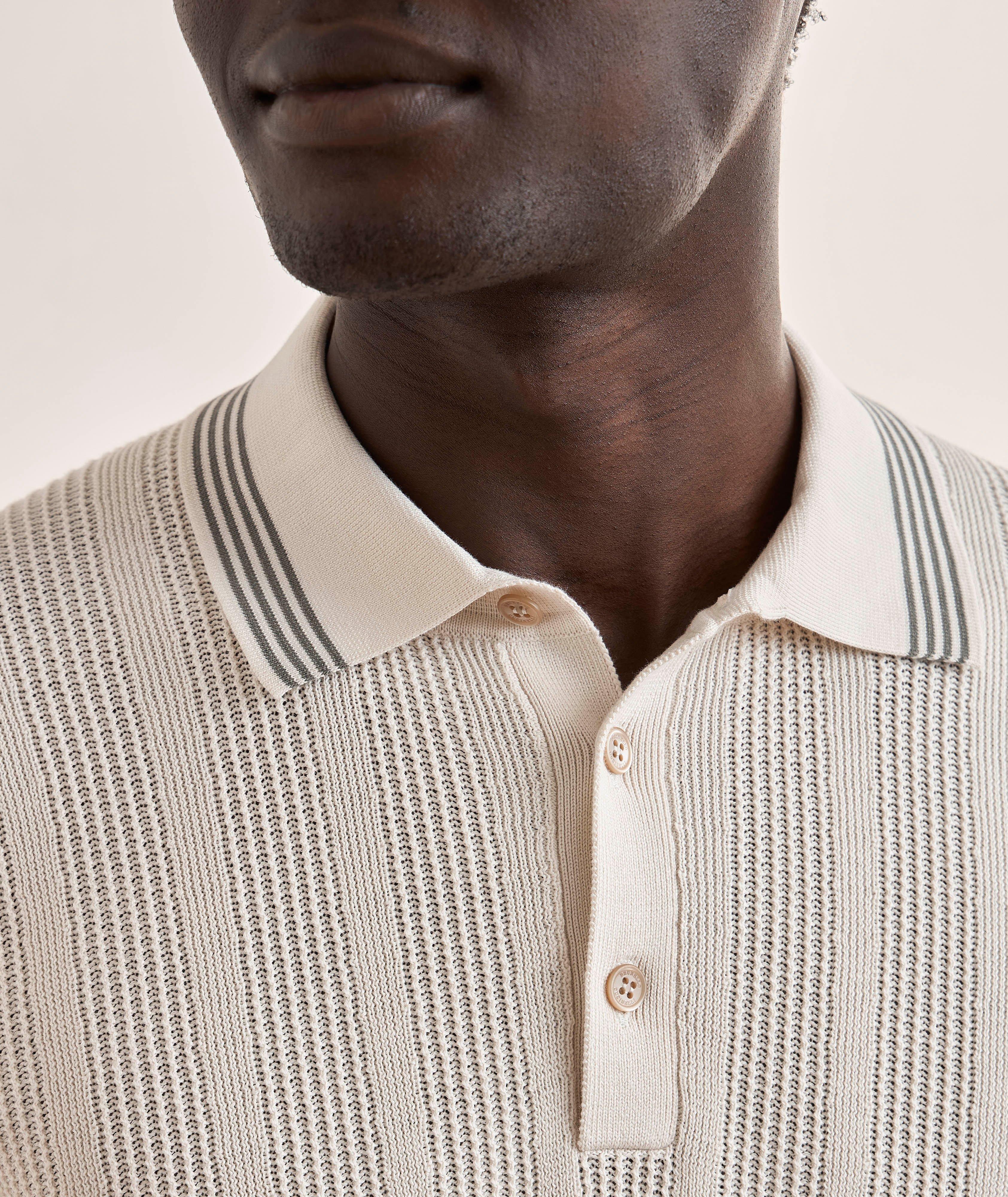 Brunello Cucinelli Textured Cotton Rib Knit Polo | Sweaters