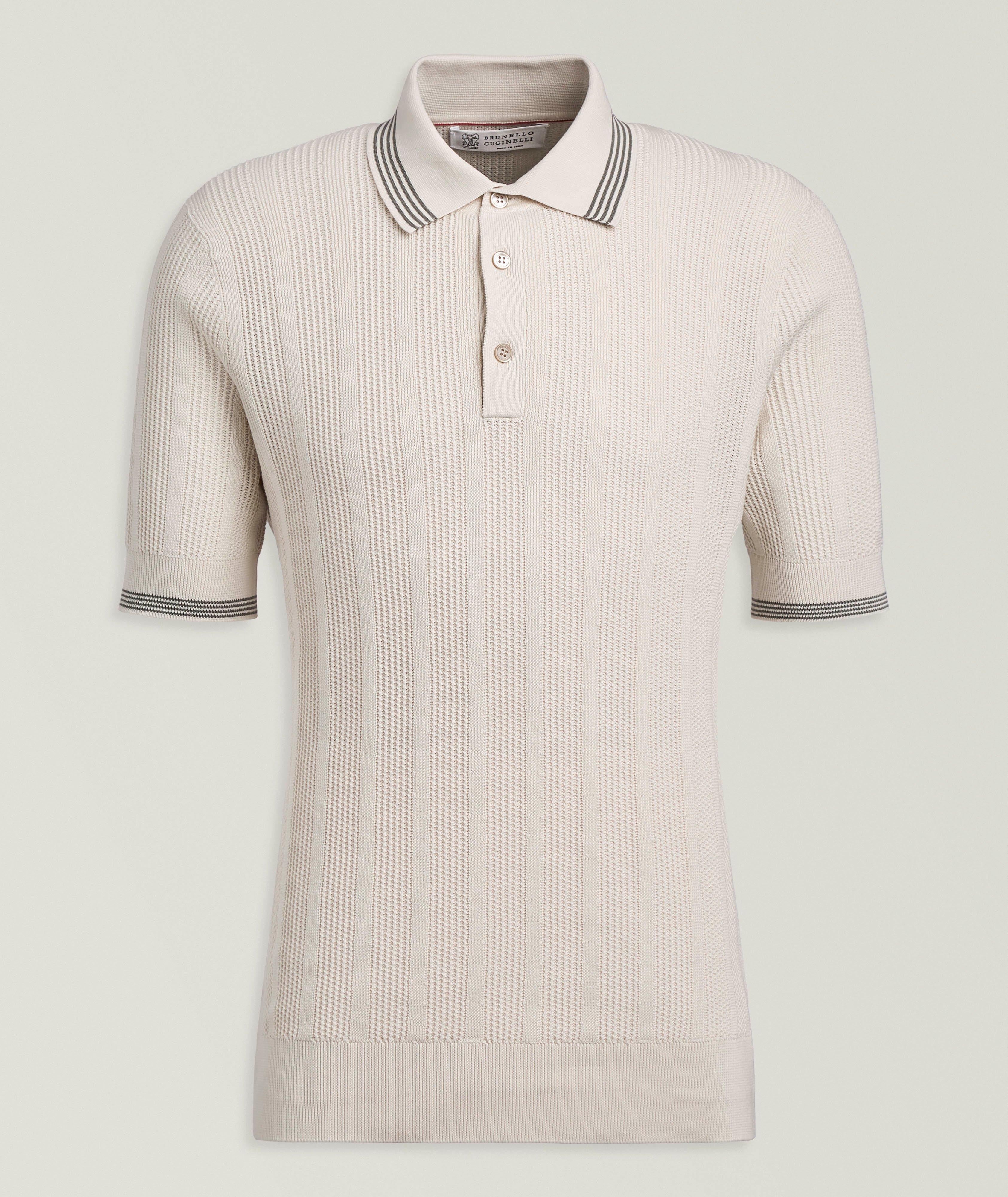 Brunello Cucinelli Textured Cotton Rib Knit Polo | Sweaters