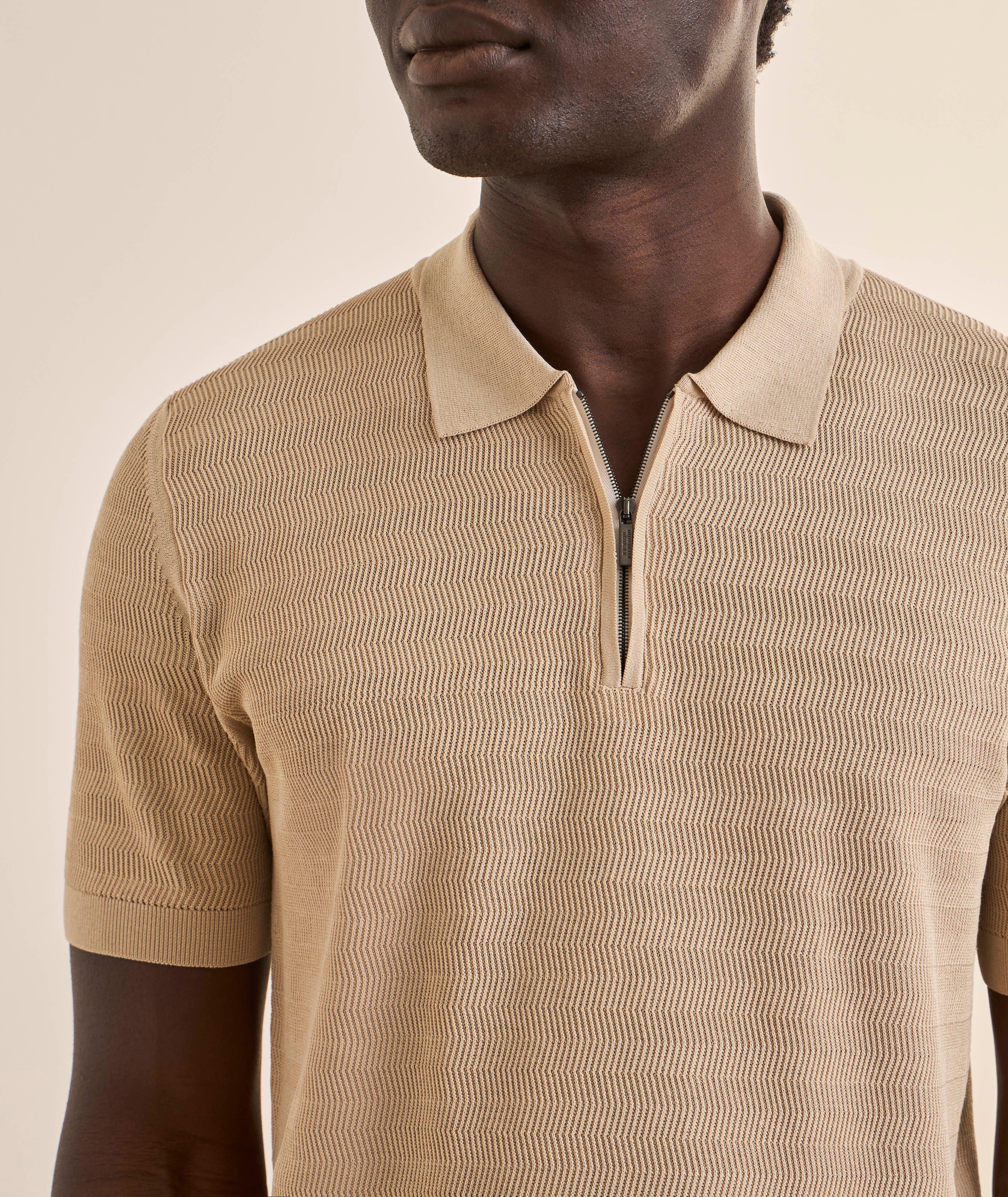 Textured Silk-Cotton Quarter-Zip Polo image 3
