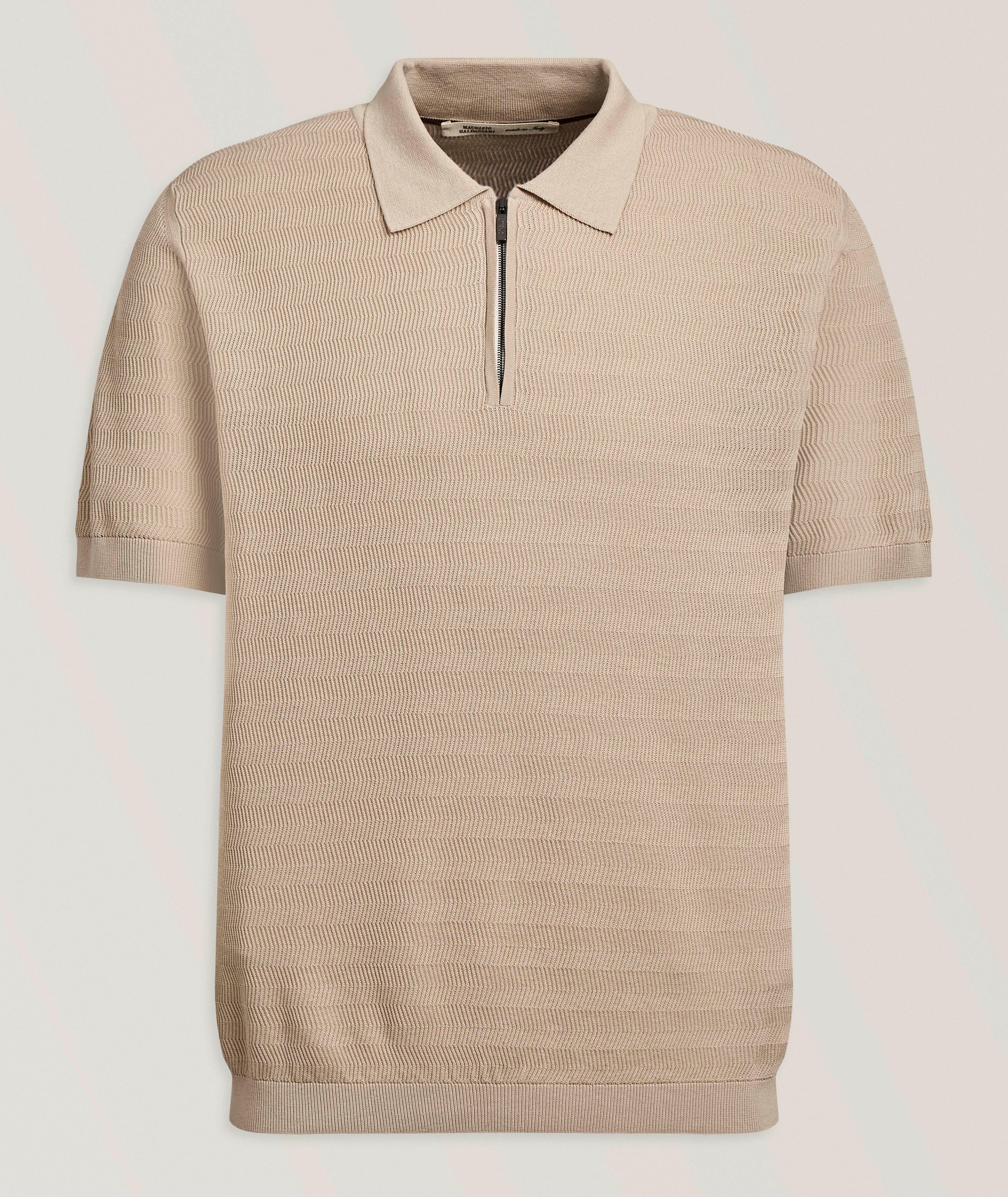 Polo coton-soie texturé quart-zippé image 0