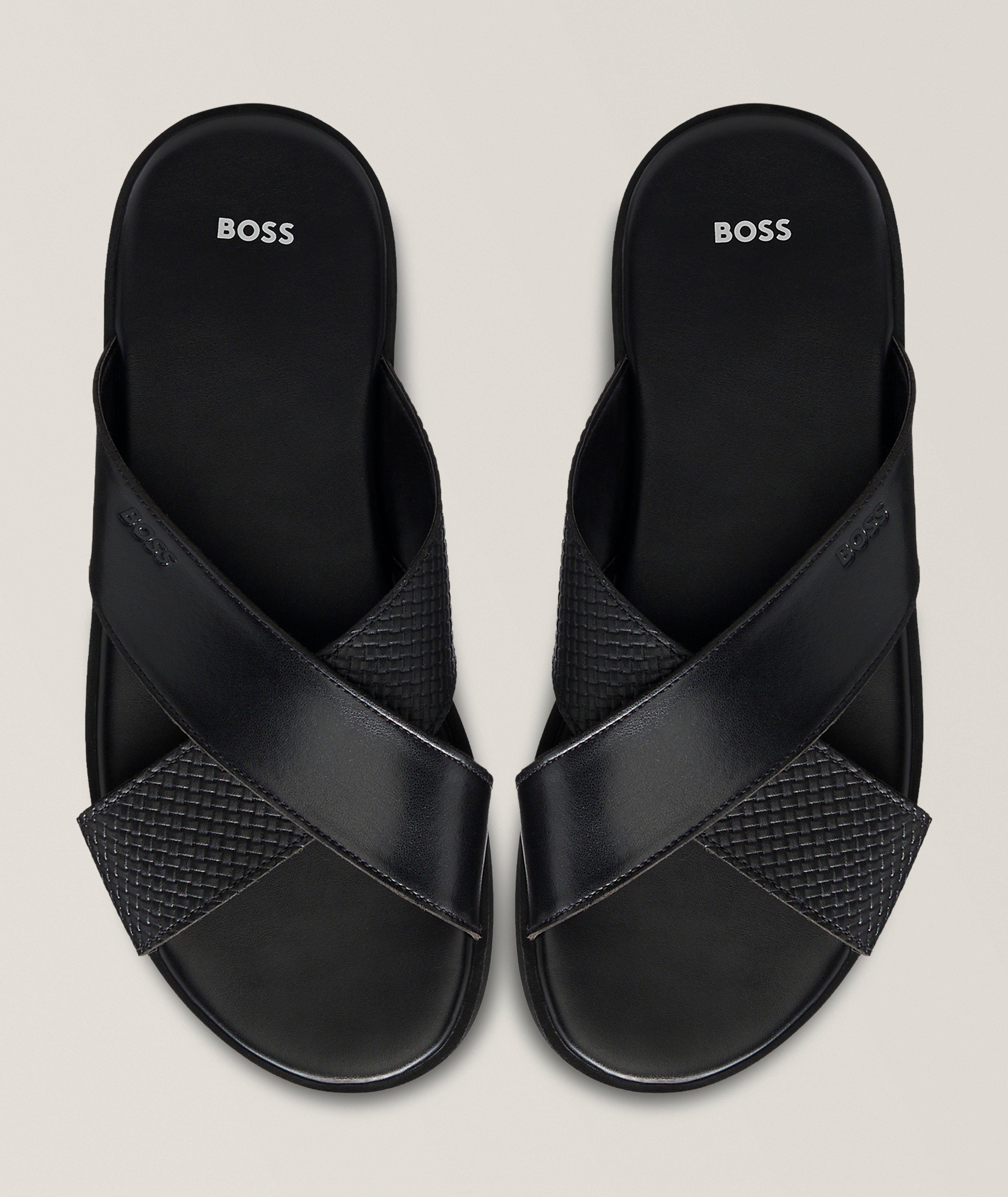 Crisscross Faux Leather Slides image 1