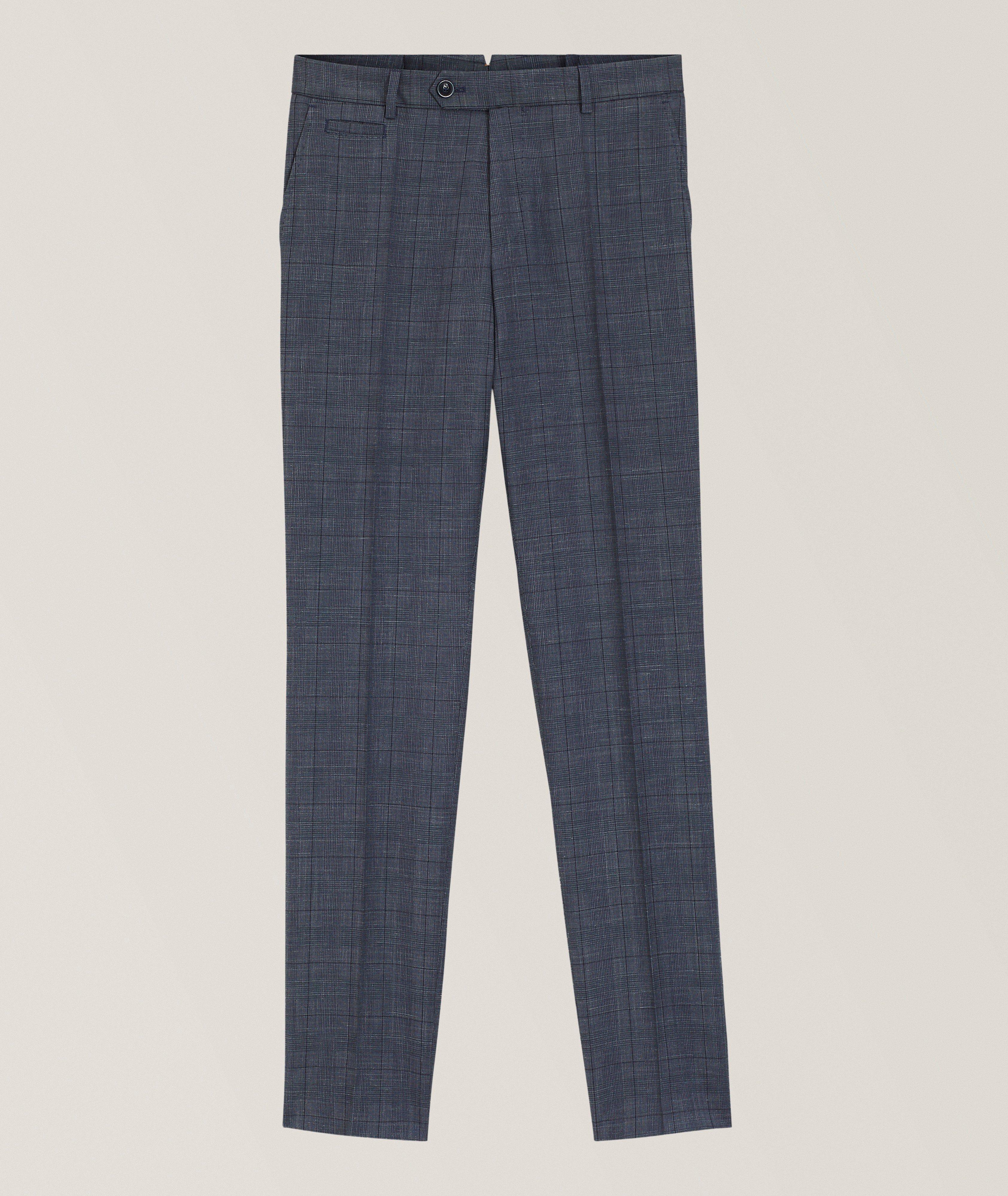 BOSS Gee Checked Wool-Silk-Linen Dress Pants | Dress Pants | Harry Rosen