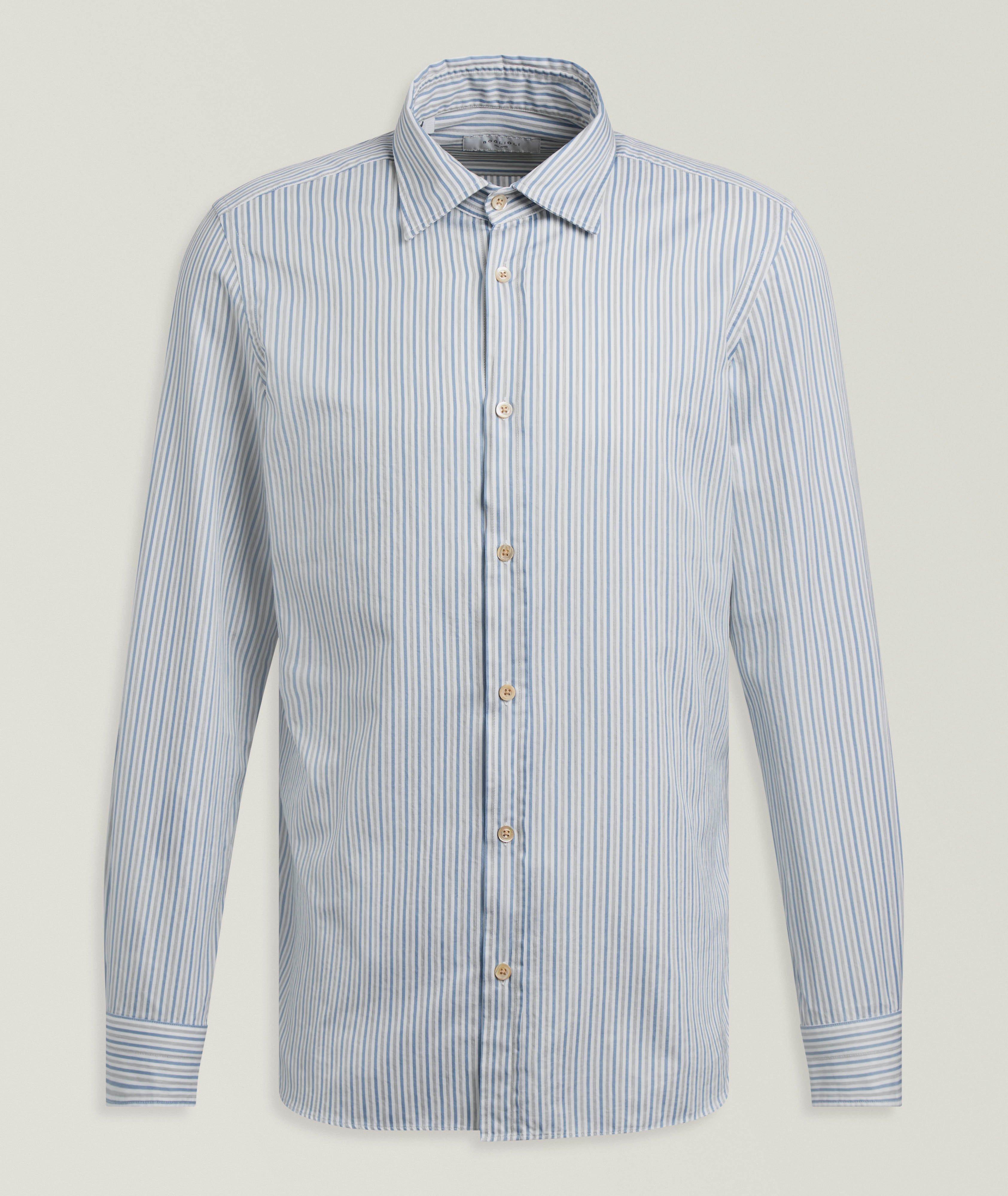 BOGLIOLI  BLUE WASHED STRP SHRT image 0