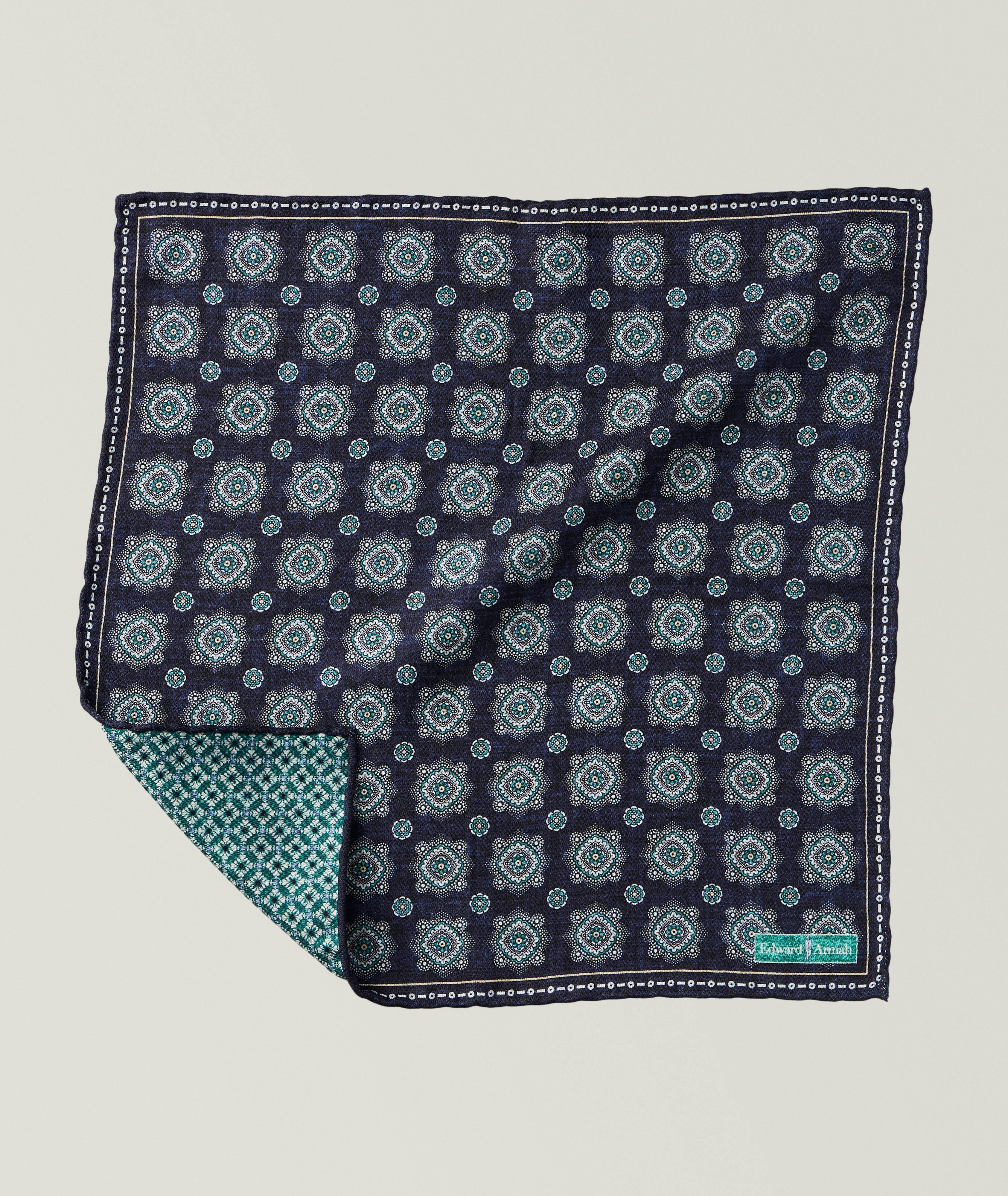 Reversible Medallion Silk Pocket Square image 0
