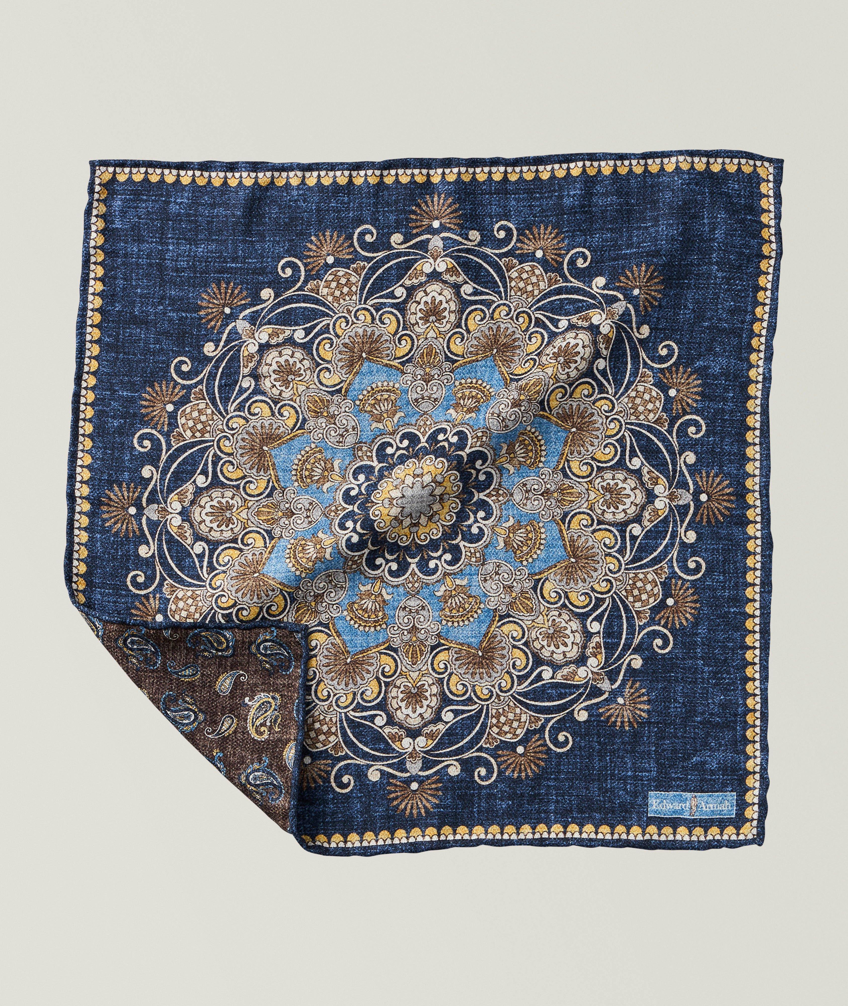 Edward Armah Reversible Floral Scroll Pocket Square