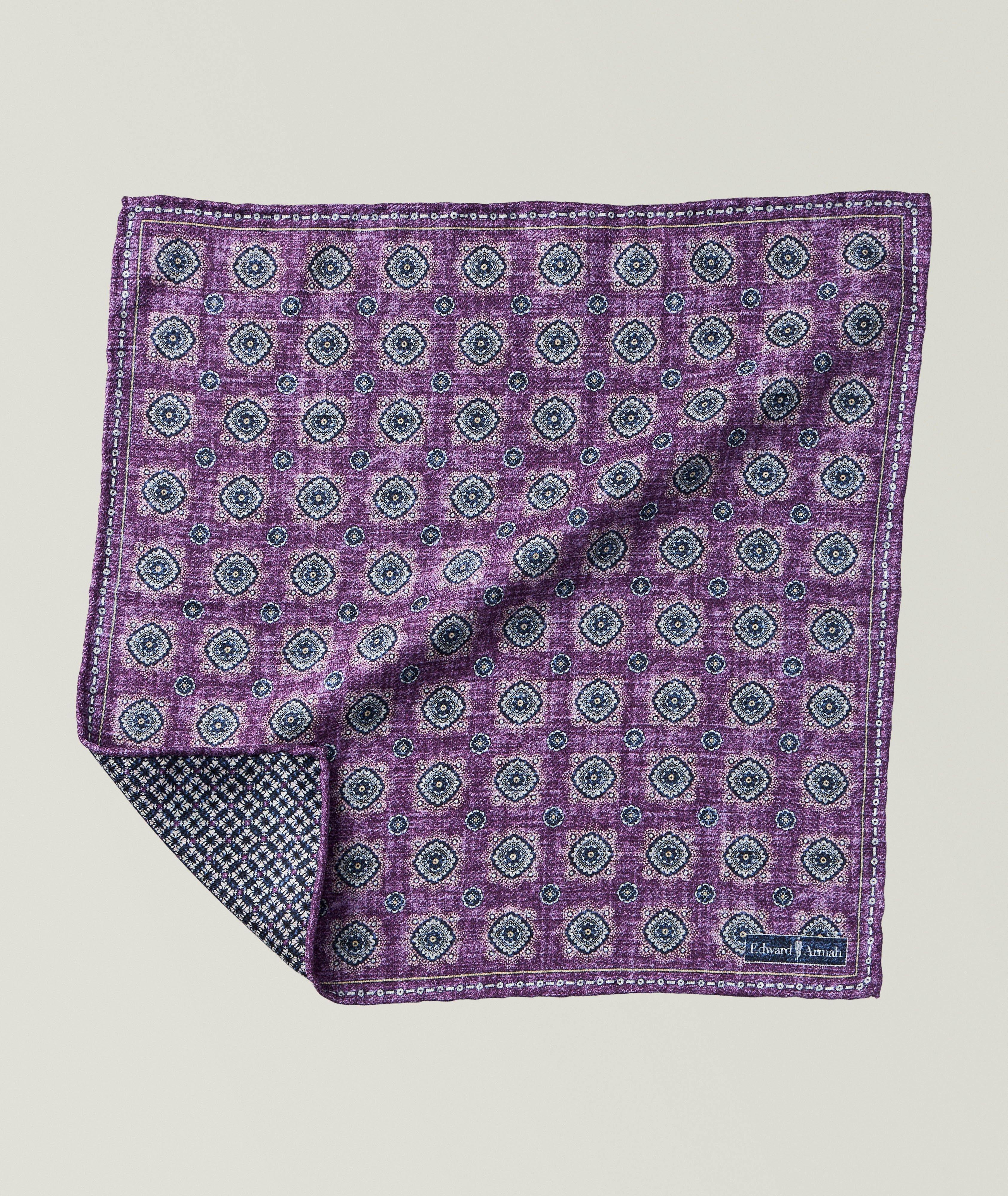 Edward Armah Reversible Medallion Silk Pocket Square