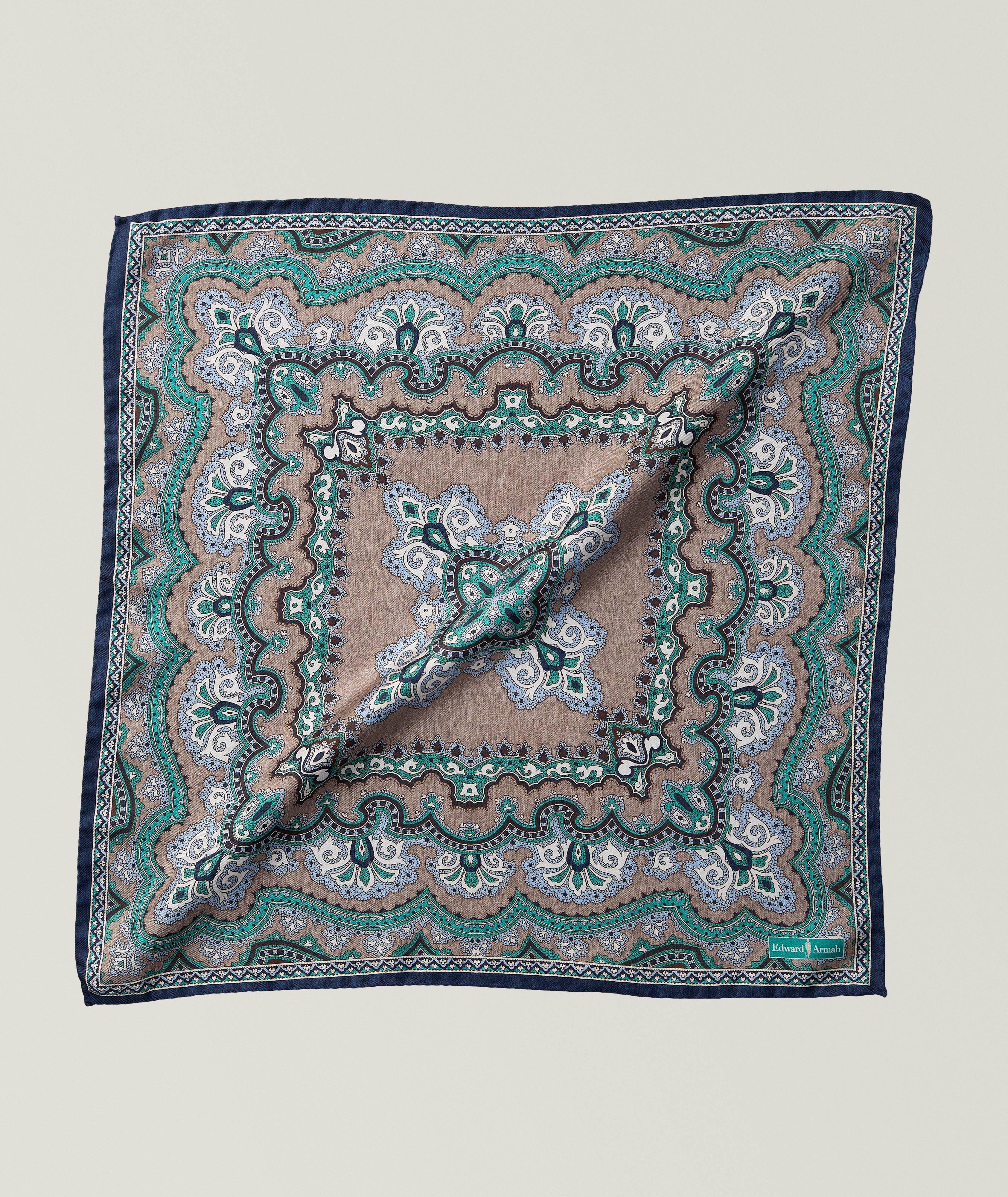 Large Paisley-Print Silk Pocket Square image 0