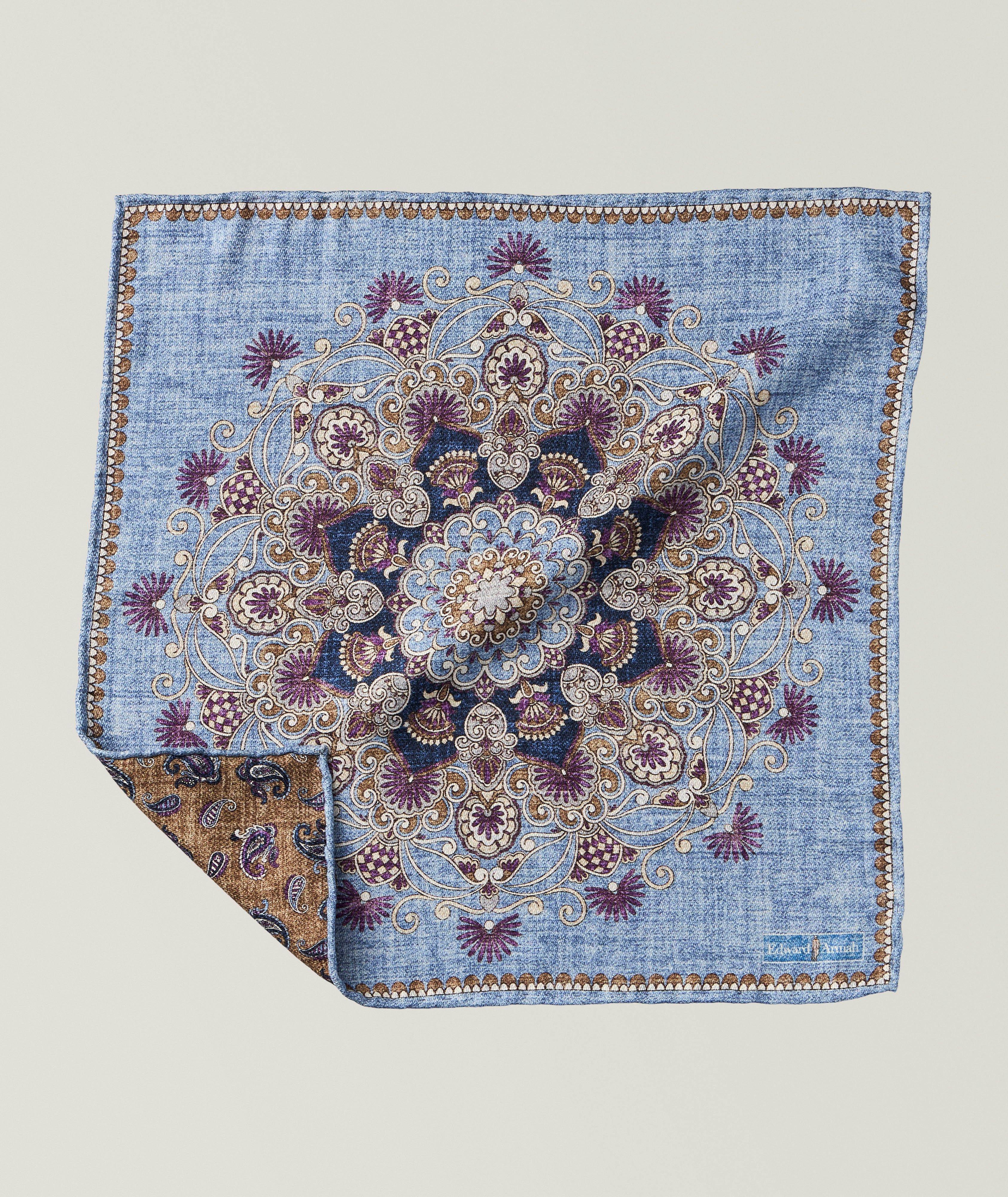 Reversible Floral Scroll Pocket Square image 0