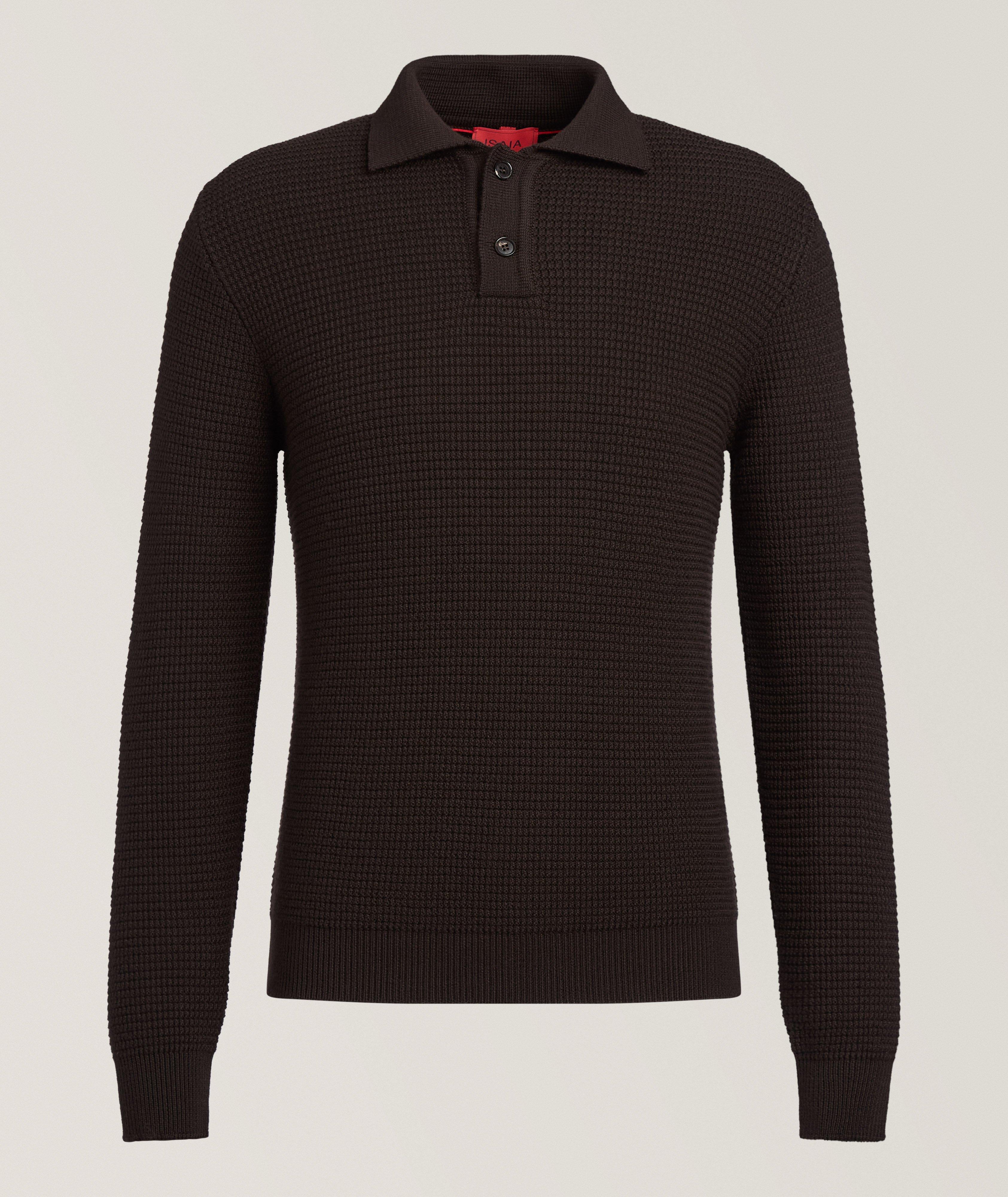 Isaia Textured Wool Long-Sleeve Polo